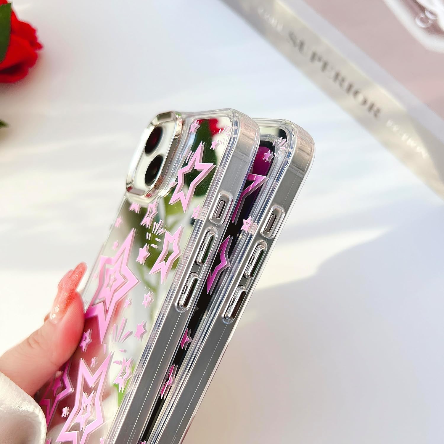 Dhzik Pink Star Y2K – Funda para iPhone 12 Pro Max, diseño bonito y moderno con diseño de estrella para iPhone 12 Pro Max