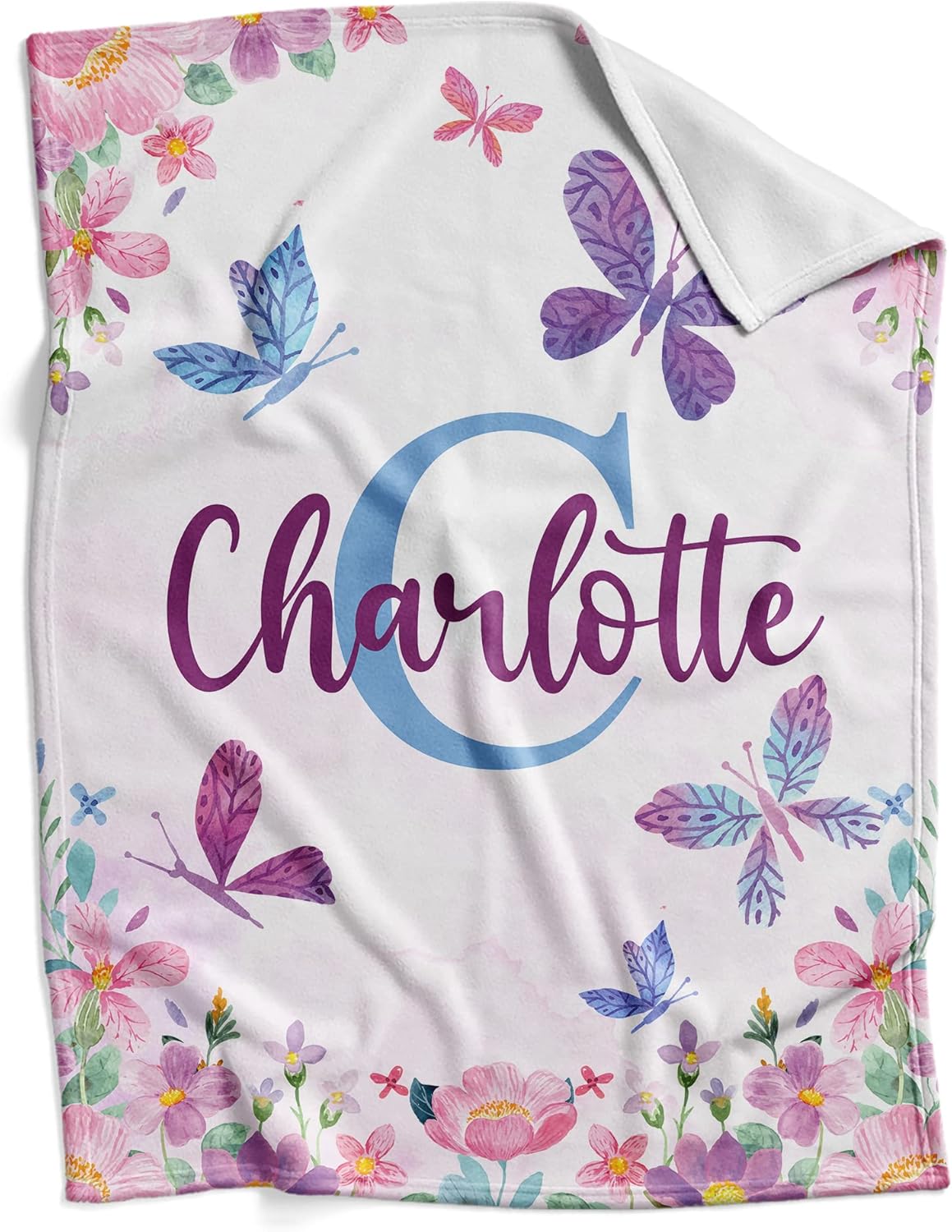 Mantas de bebé personalizadas  Regalos personalizados para bebé con nombre para niñas  Suave, ligera y para regalar (mariposa 155)