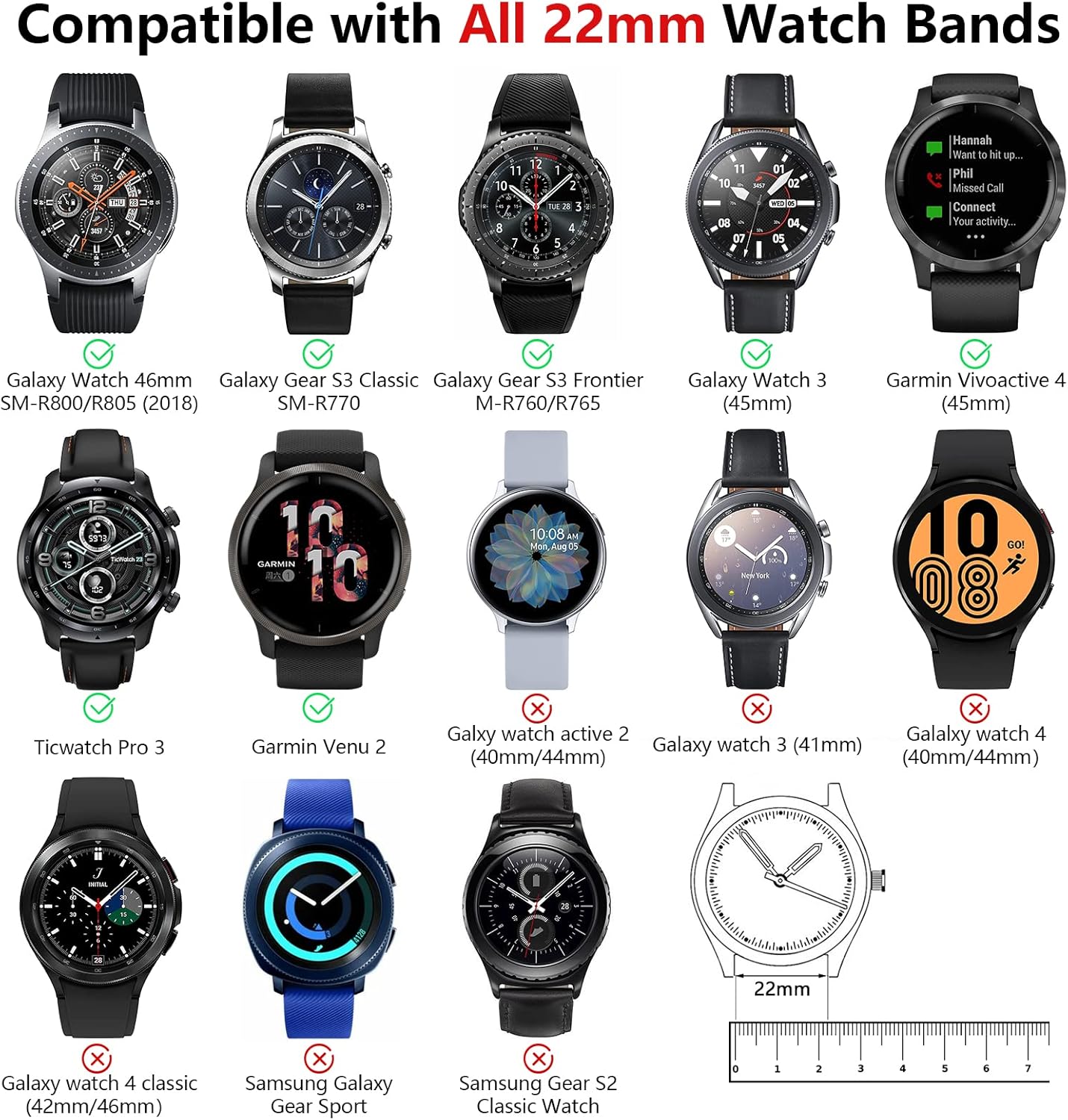 NAHAI – Paquete de 3 correas deportivas compatibles con Samsung Galaxy Watch de 1.61 pulgadasGear S3 Frontier para hombres y mujeres, correa de