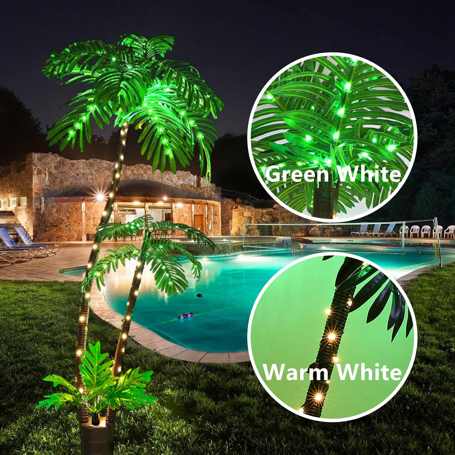 Palmera artificial iluminada para patio exterior, decoración de palmera de Navidad iluminada de 6 pies, palmeras falsas para decoración de piscina