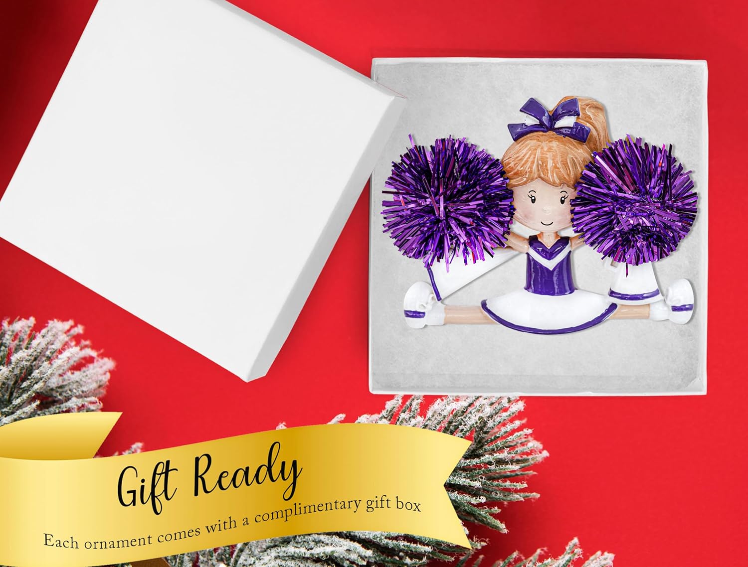 Adorno de Navidad personalizado de animadora 2023  Personalización gratuita  Estatuilla de animadora bailarina con pompón morado real para árbol de