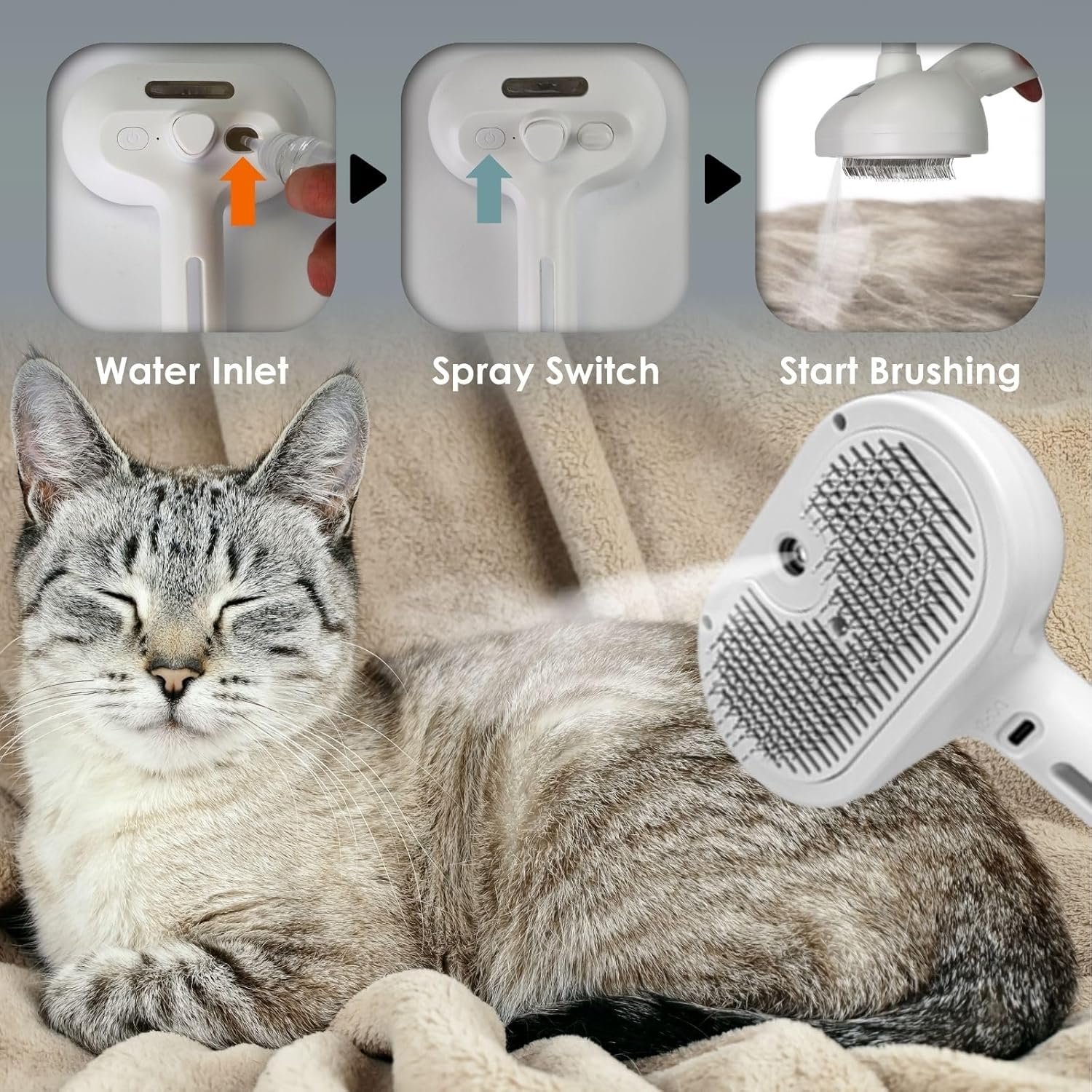 Cepillo de vapor para gatos, cepillo de aseo de gatos autolimpiante para masaje, cepillo para gatos con vapor para eliminar el cabello enredado y
