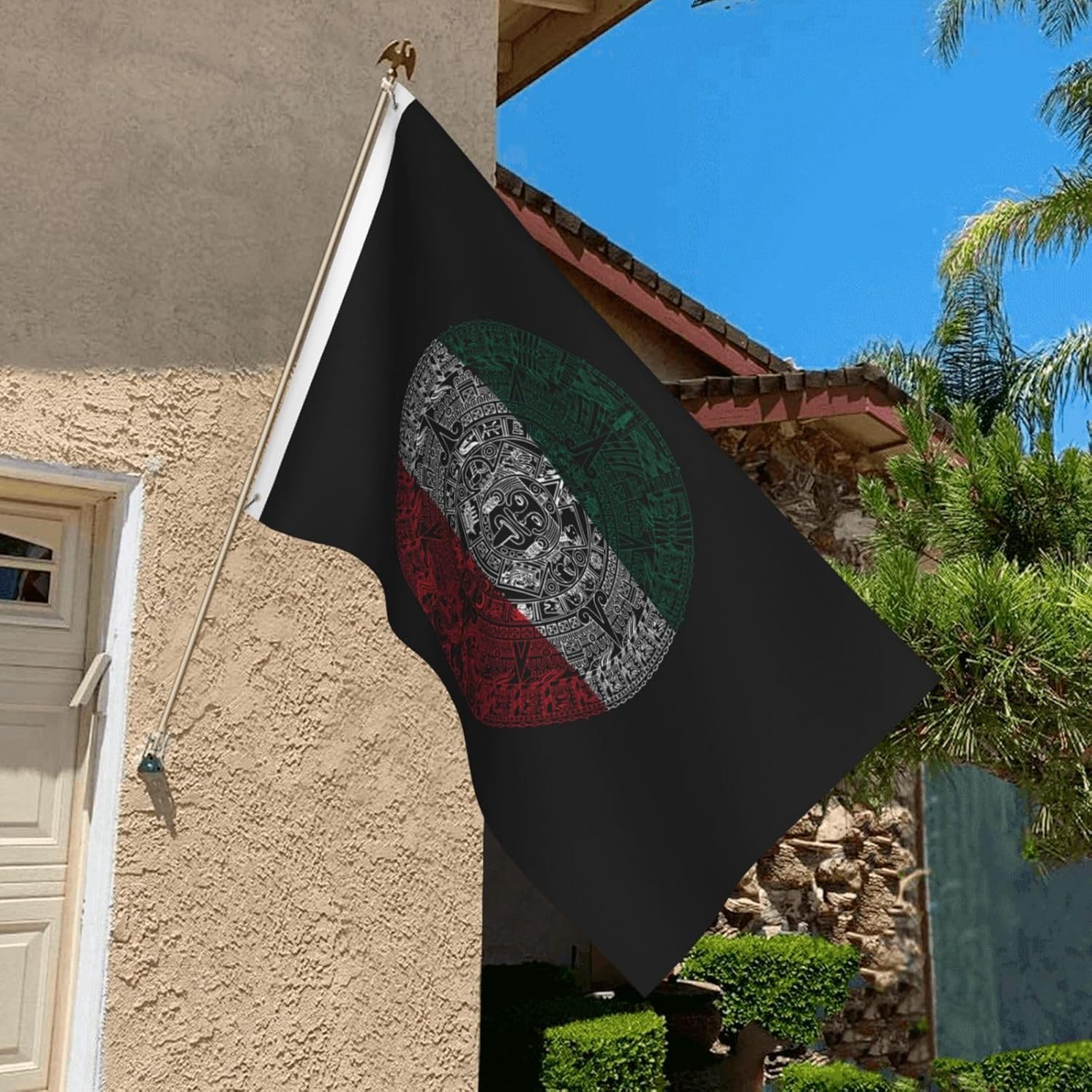 Bandera de 3 x 5 pies, calendario azteca mexicano de doble cara, letrero grande para pared, dormitorio, sala de estar, decoración colgante de casa,