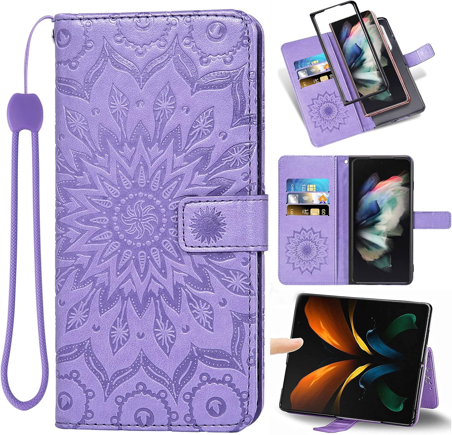 Asuwish Funda de teléfono para Samsung Galaxy Z Fold 4 5G 2022 cartera y girasol de cuero delgado con tapa para tarjetero, accesorios para celda,