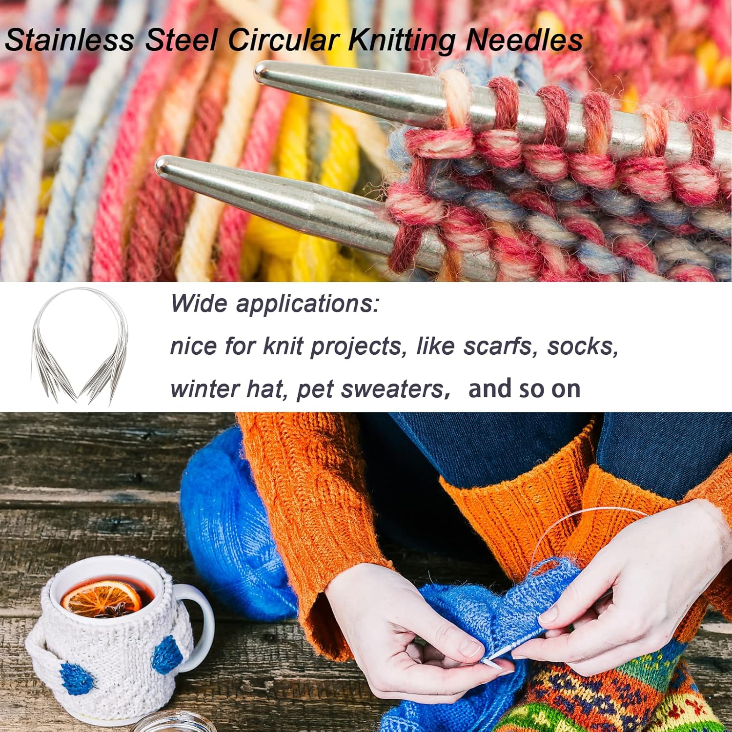 9 Pieces Size Marked US 0-15 Circular Knitting Needles Stainless Steel Knitting Needles Set for Beginner (16 Inch)