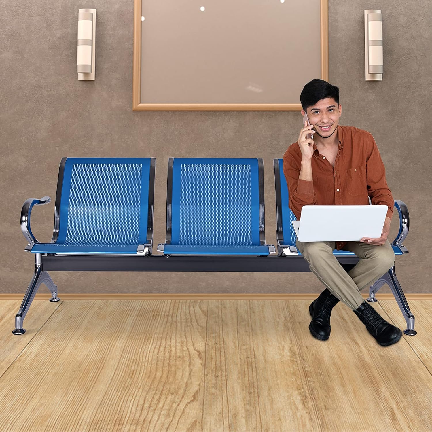 Sillas de sala de espera de 3 asientos, banco de sala de espera con brazos, banco de recepción del aeropuerto, sillas de recepción de invitados,