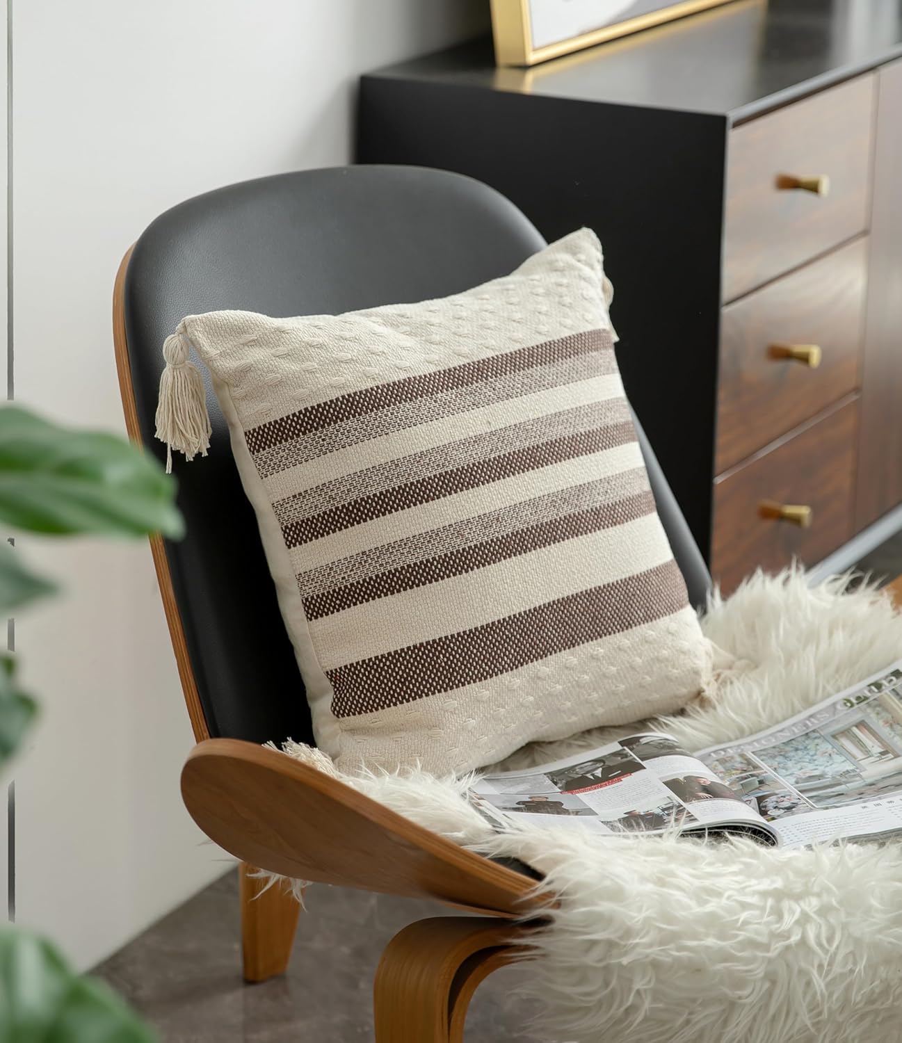 Juego de 1 funda de almohada bohemia de 20 x 20 pulgadas, fundas de almohada neutras con borlas para sofá, sala de estar y sala de estar al aire