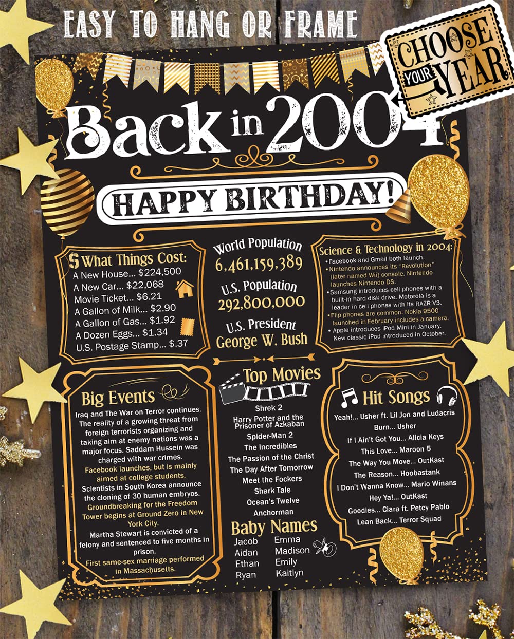 20th Birthday Party Decorations for 20th Birthday (Twenty) – Remembering The Year 2004 – Party Supplies – Gifts for Men and Women Turning 20 – Back