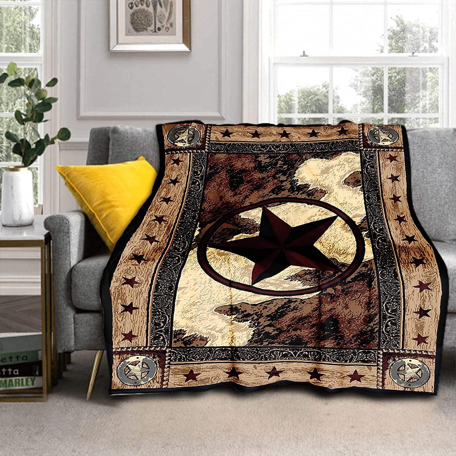 Manta de estrellas del oeste de Texas, súper suave, manta de franela rústica, decorativa para casa rural, sofá, silla, sala de estar, dormitorio, 50