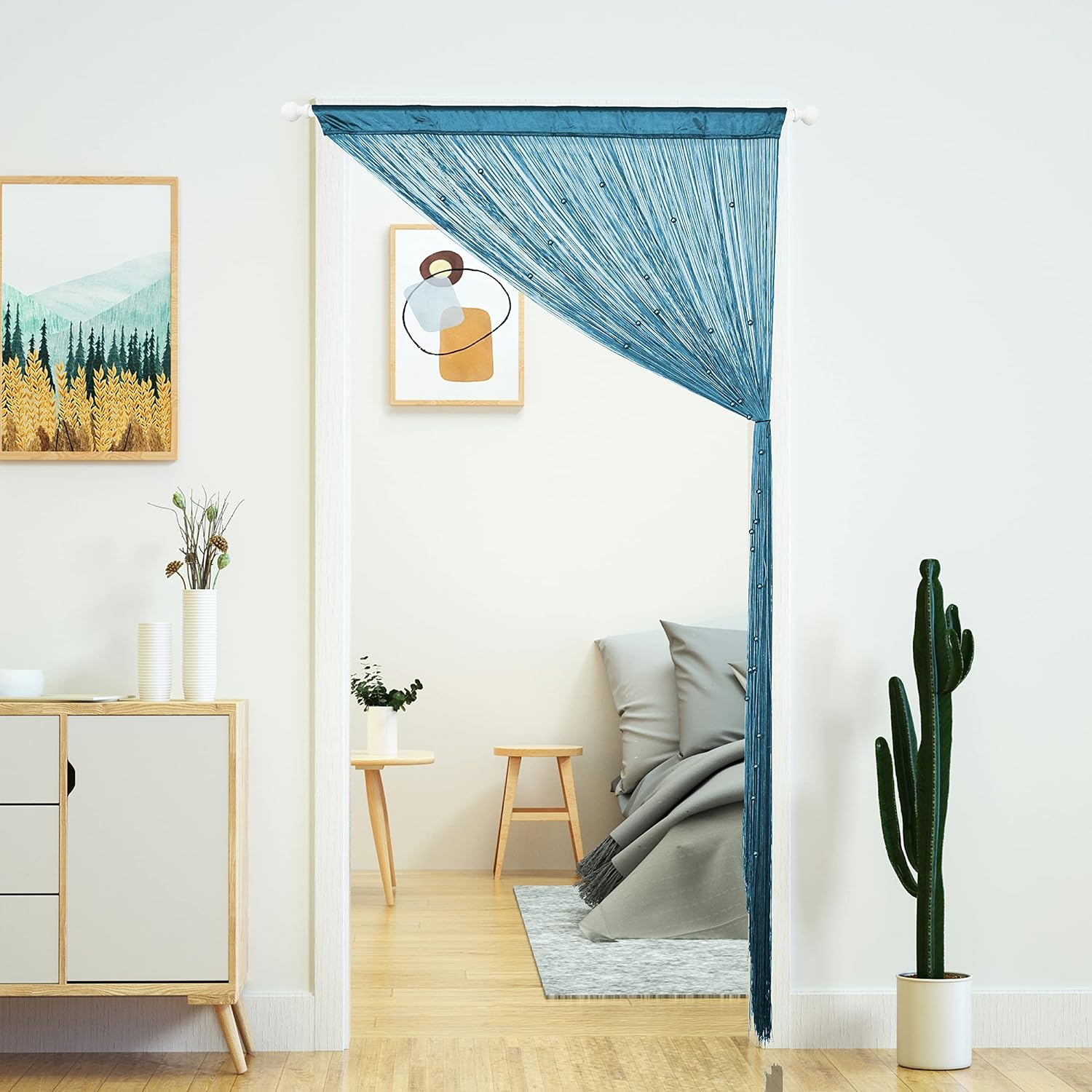 YaoYue Cortina de cuentas para puerta, con borlas, cuentas para colgar con flecos, hippie y divisor de habitación, ventana, pasillo, entrada, pared,