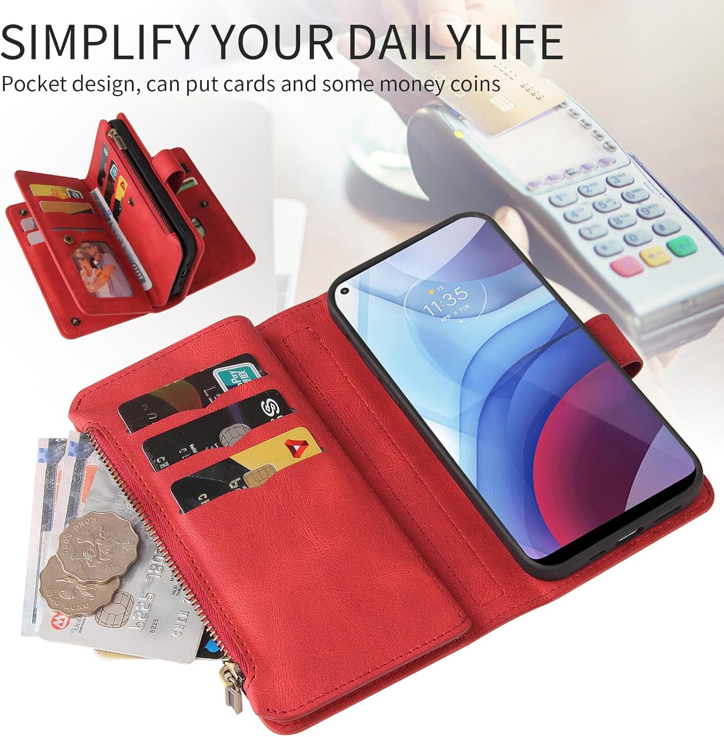 Asuwish Funda de teléfono para Moto G Power 2021 con protector de pantalla de vidrio templado y correa para la muñeca, soporte para tarjeta de