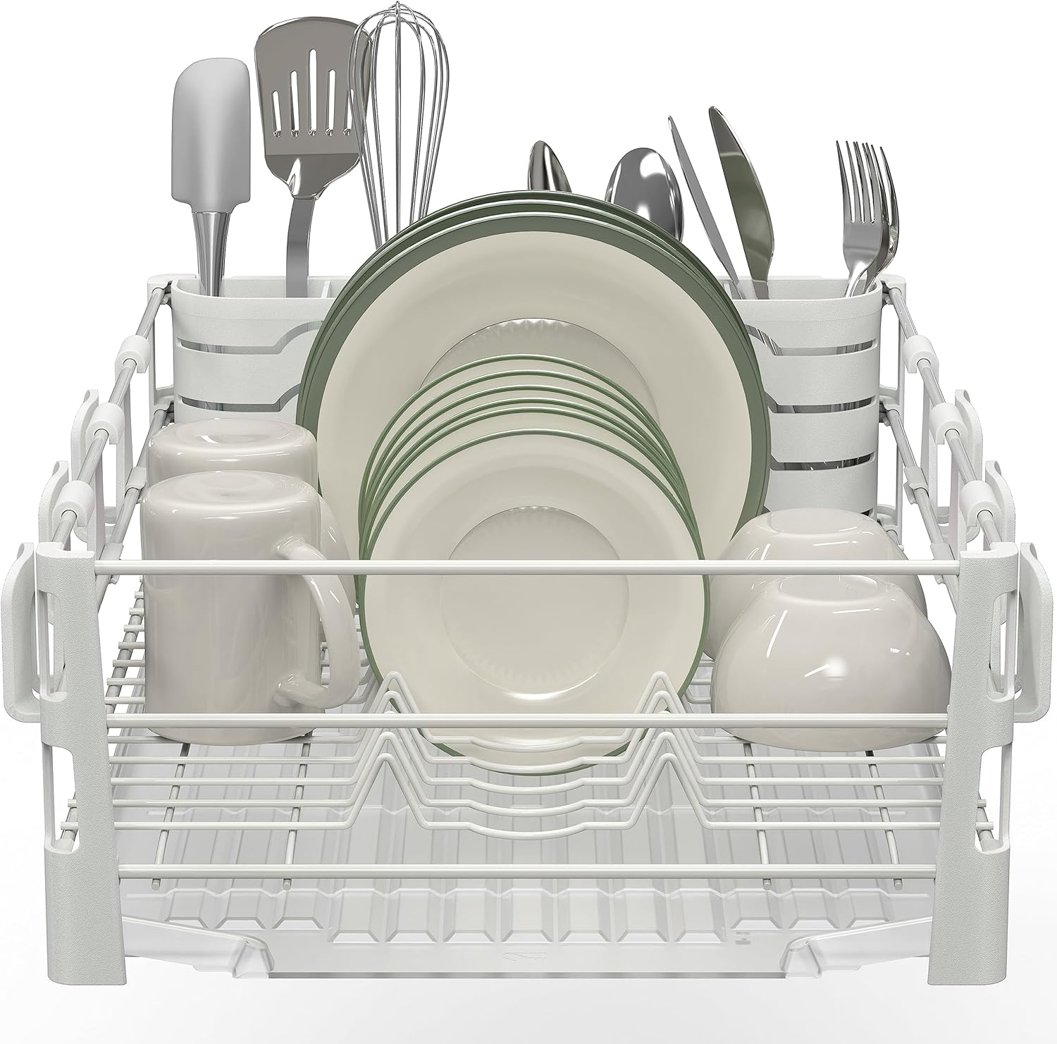 Simple Houseware Escurridor de platos con escurridores, soporte para tazas y soporte para utensilios, color blanco