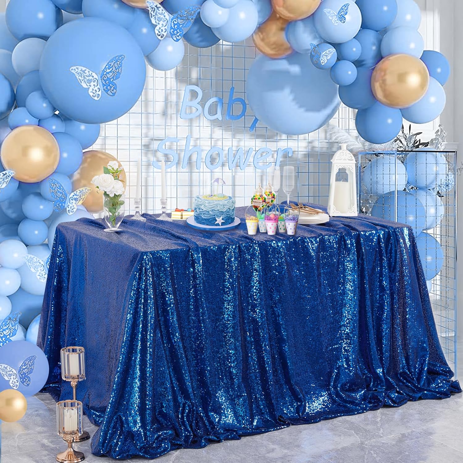 B-COOL Mantel rectangular de lentejuelas color azul rey brillante de lino con purpurina de 50 x 80 pulgadas para bodas, fiestas, banquetes, Día de