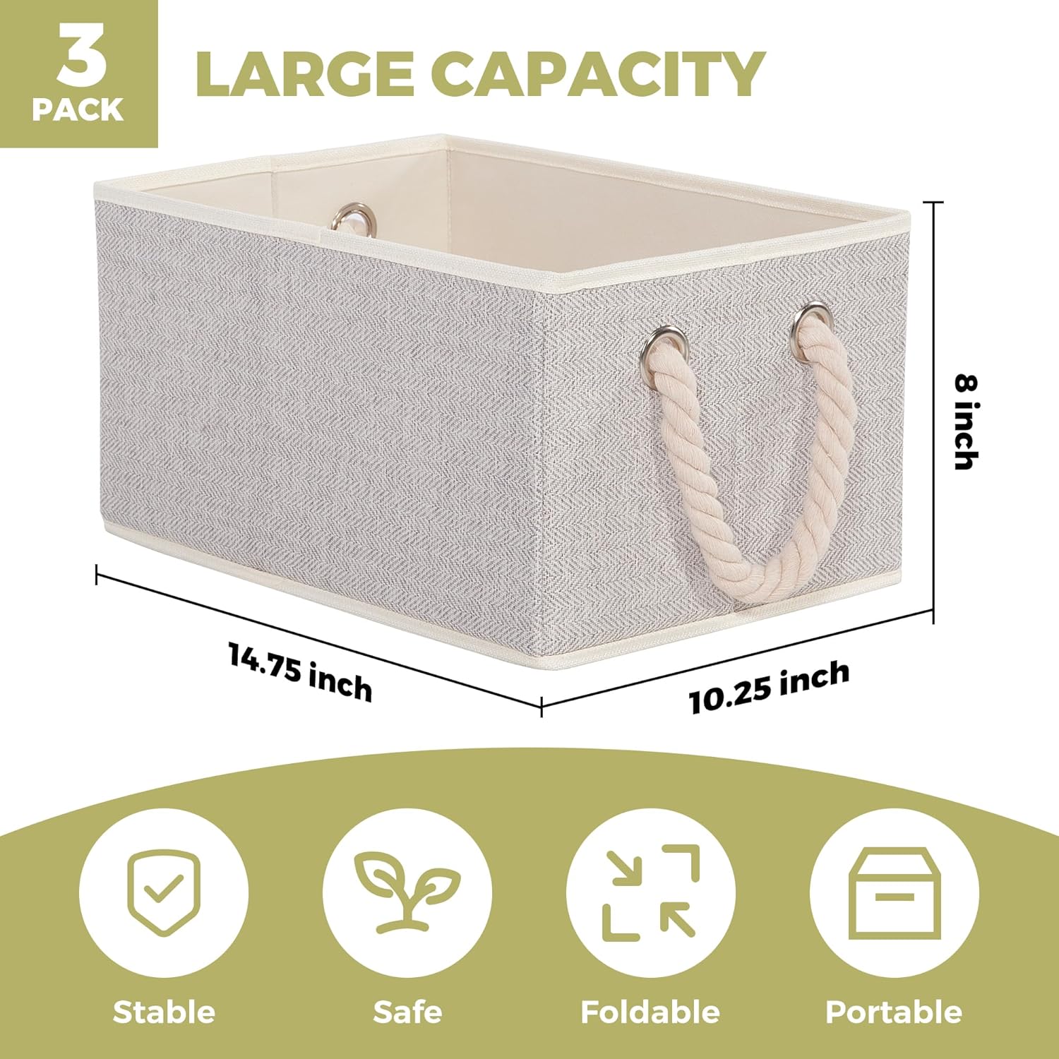 Contenedores de almacenamiento plegables con asas, cestas de almacenamiento decorativas para organizar estantes, cajas de almacenamiento resistentes