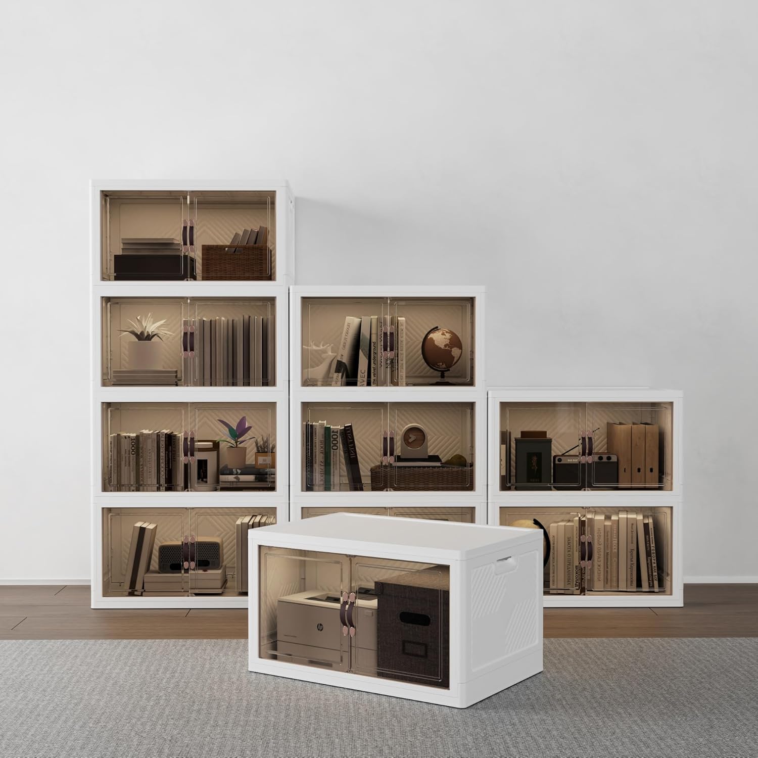 JOYMOOP Organizador plegable de almacenamiento, caja de almacenamiento plegable de 84 cuartos de galón con ruedas y puerta, contenedor de