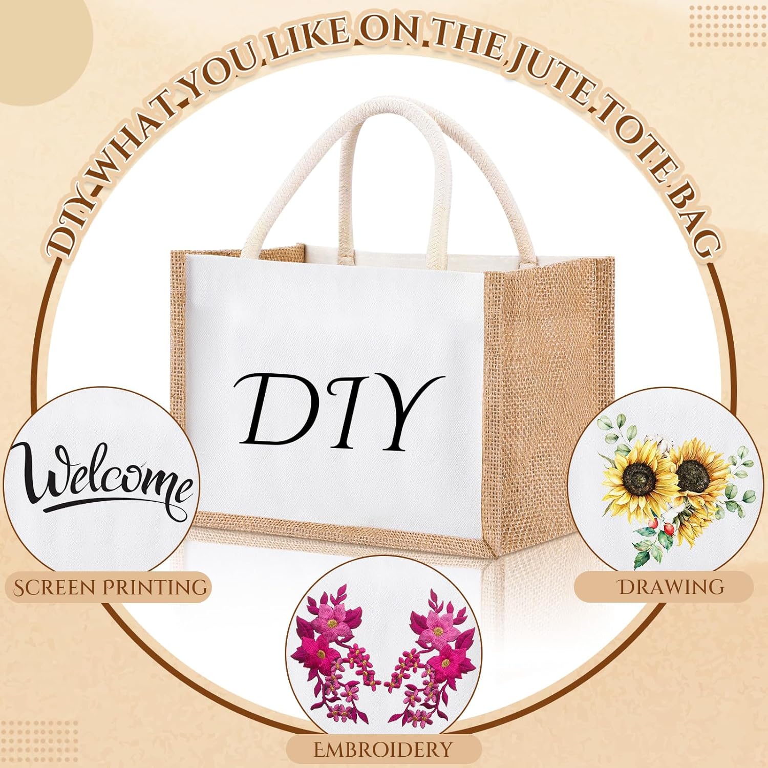 12 bolsas de yute reutilizables con asas, pequeña bolsa de regalo de lona en blanco, a prueba de agua, para boda, playa, bricolaje