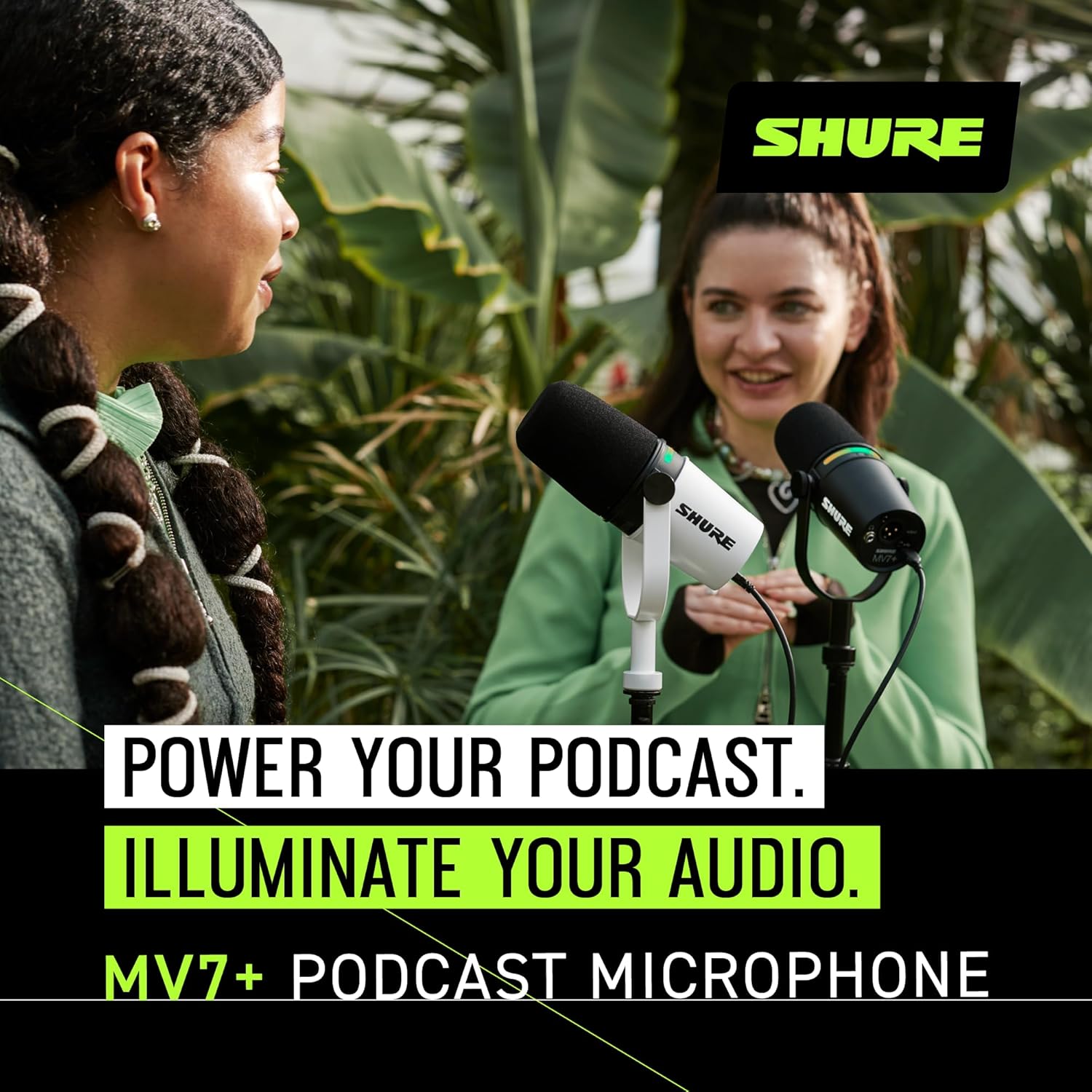 Shure Micrófono de podcast MV7+. Audio mejorado, panel táctil LED, salidas USB-C y XLR, modo de nivel automático, filtro pop digital, efectos de