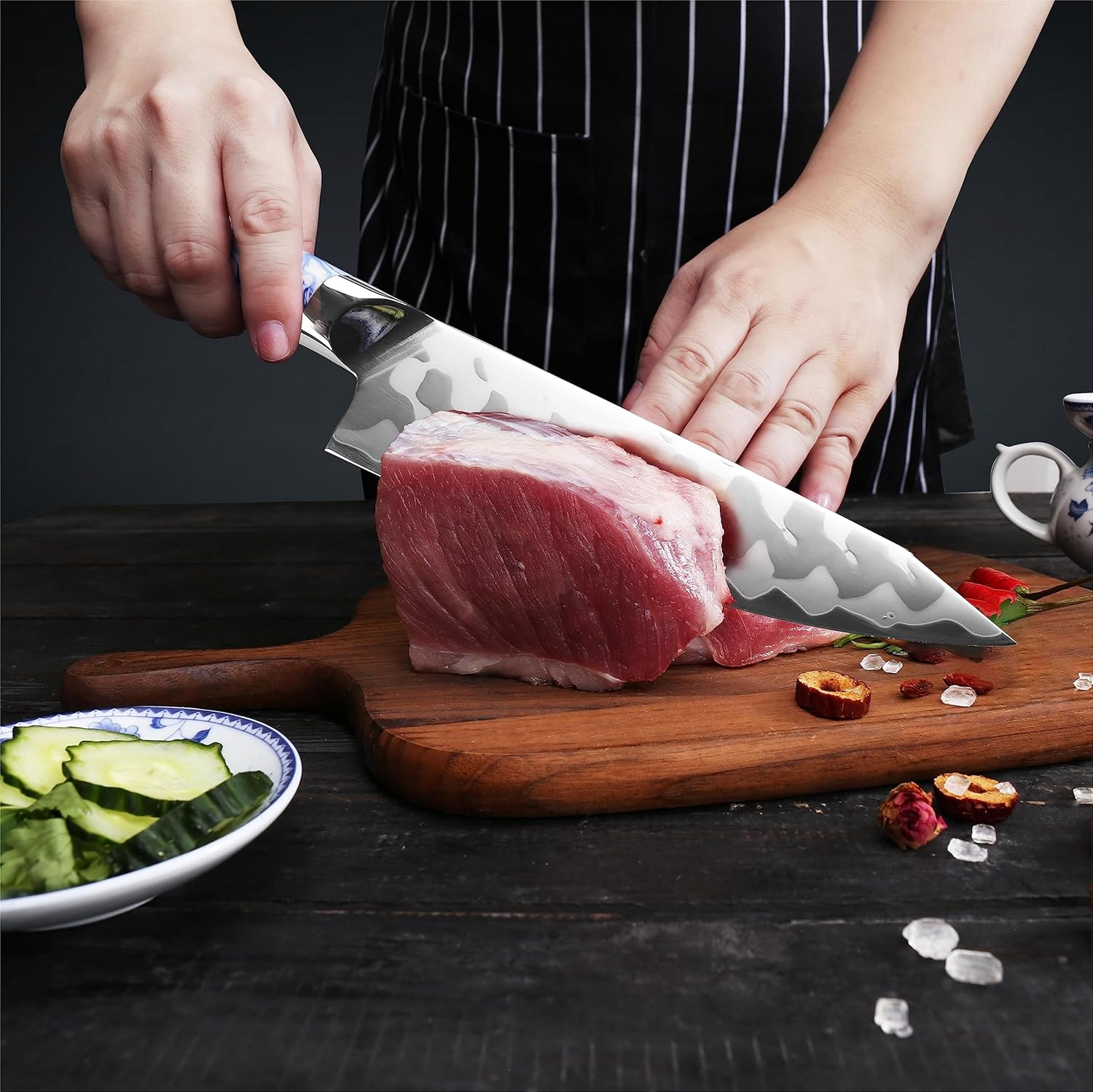 WILDMOK Cuchillo de chef de 8 pulgadas, cuchillos de cocina japoneses ultra afilados  7 capas 10Cr15CoMoV Cuchillo de chef de acero revestido con