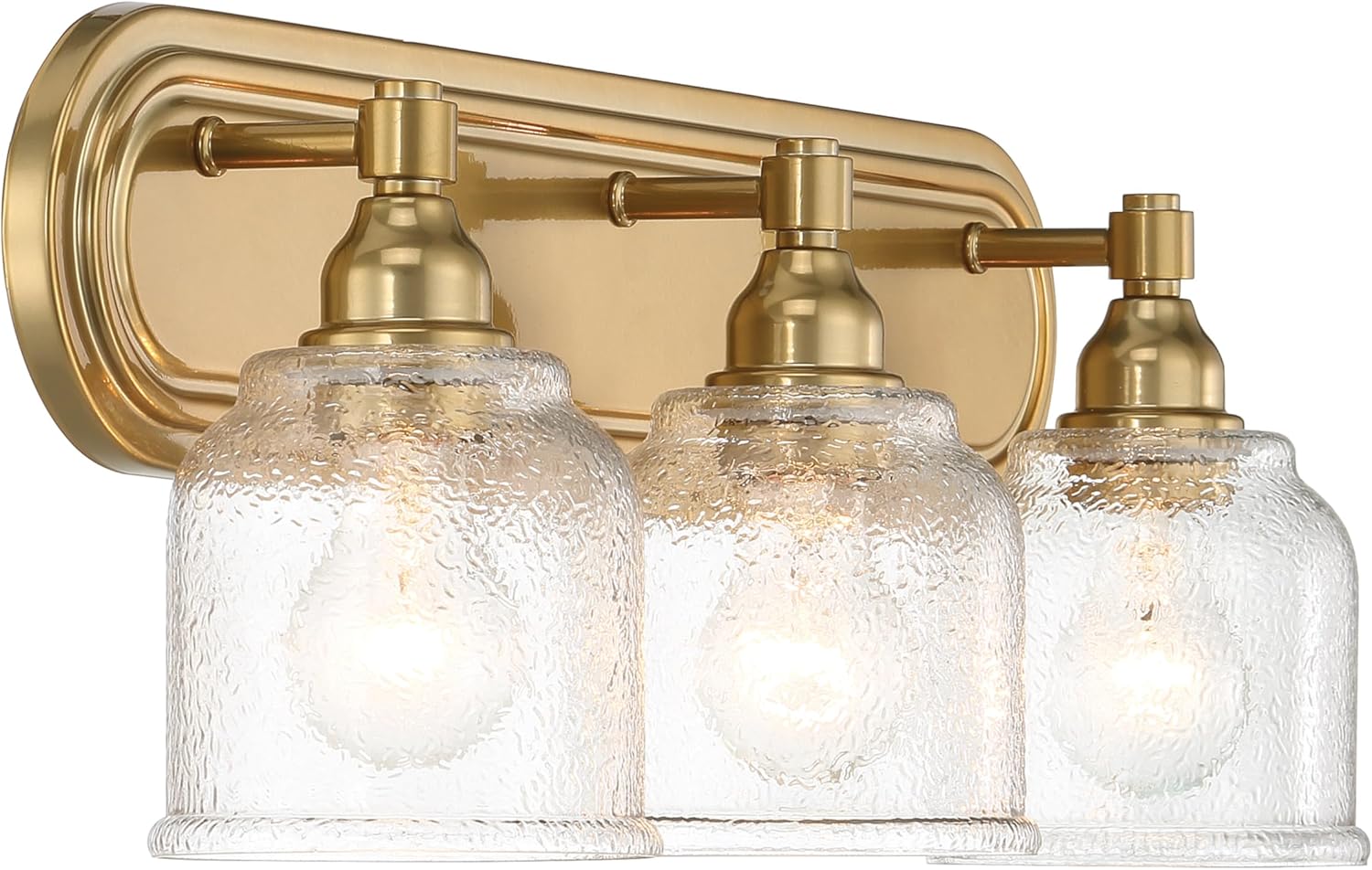 Robert Stevenson Lighting Clara – Lámpara de tocador de 3 luces de metal vintage y vidrio envejecido envejecido, oro cepillado
