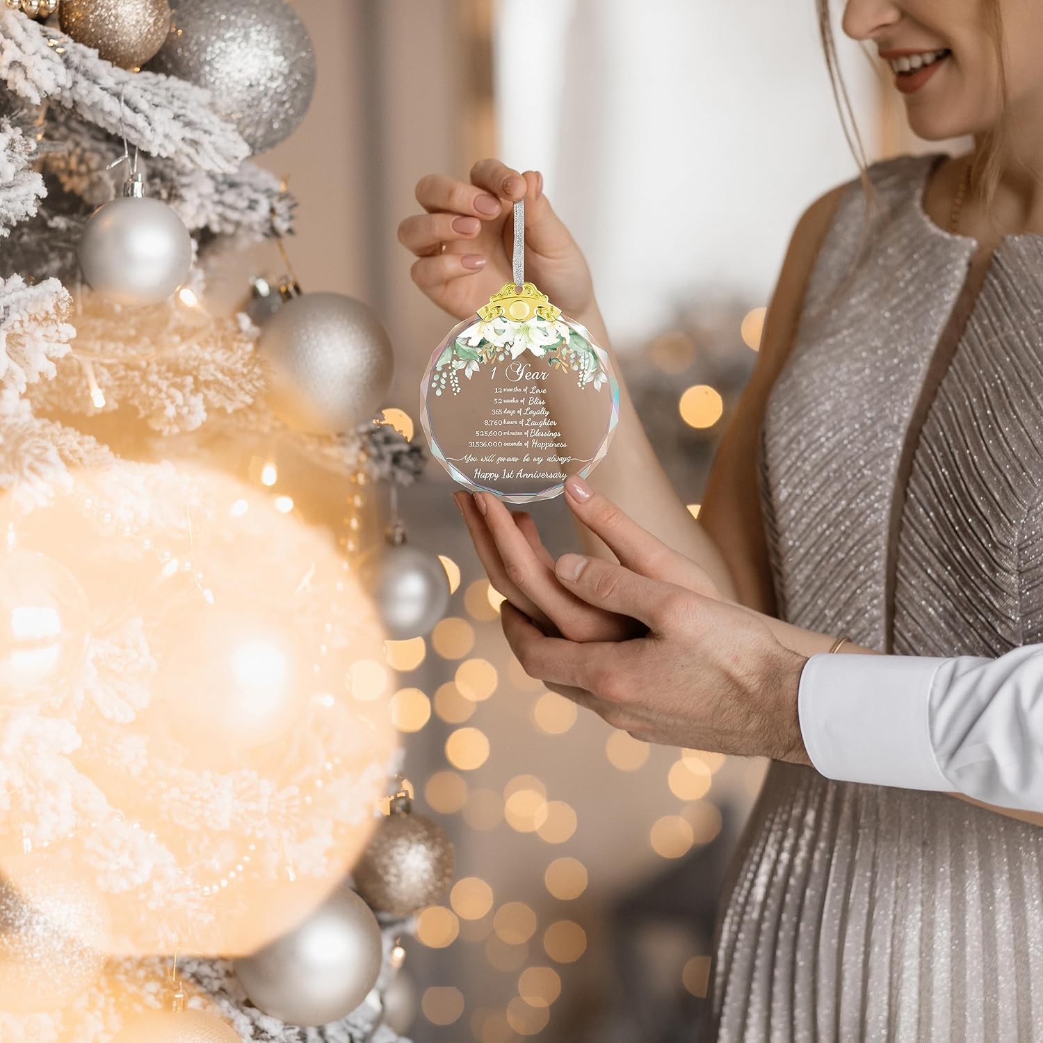 Adorno de primer aniversario, decoraciones colgantes de Navidad para parejas, adornos de árbol de Navidad de cristal para él, su esposo y esposa
