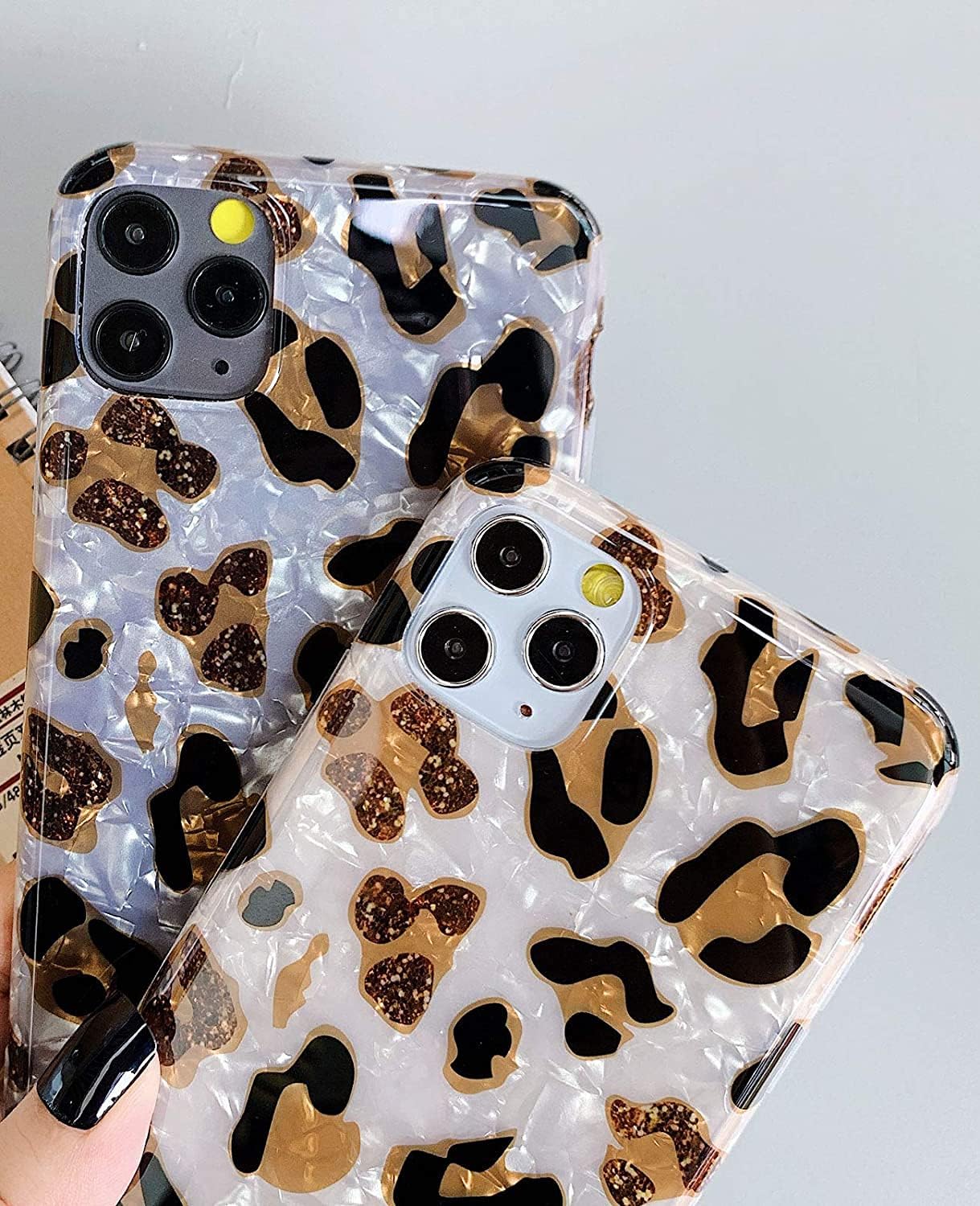 J.west Funda compatible con iPhone 13 Pro Max de 6.7 pulgadas, con purpurina dorada y estampado de leopardo, diseño de guepardo, translúcido,