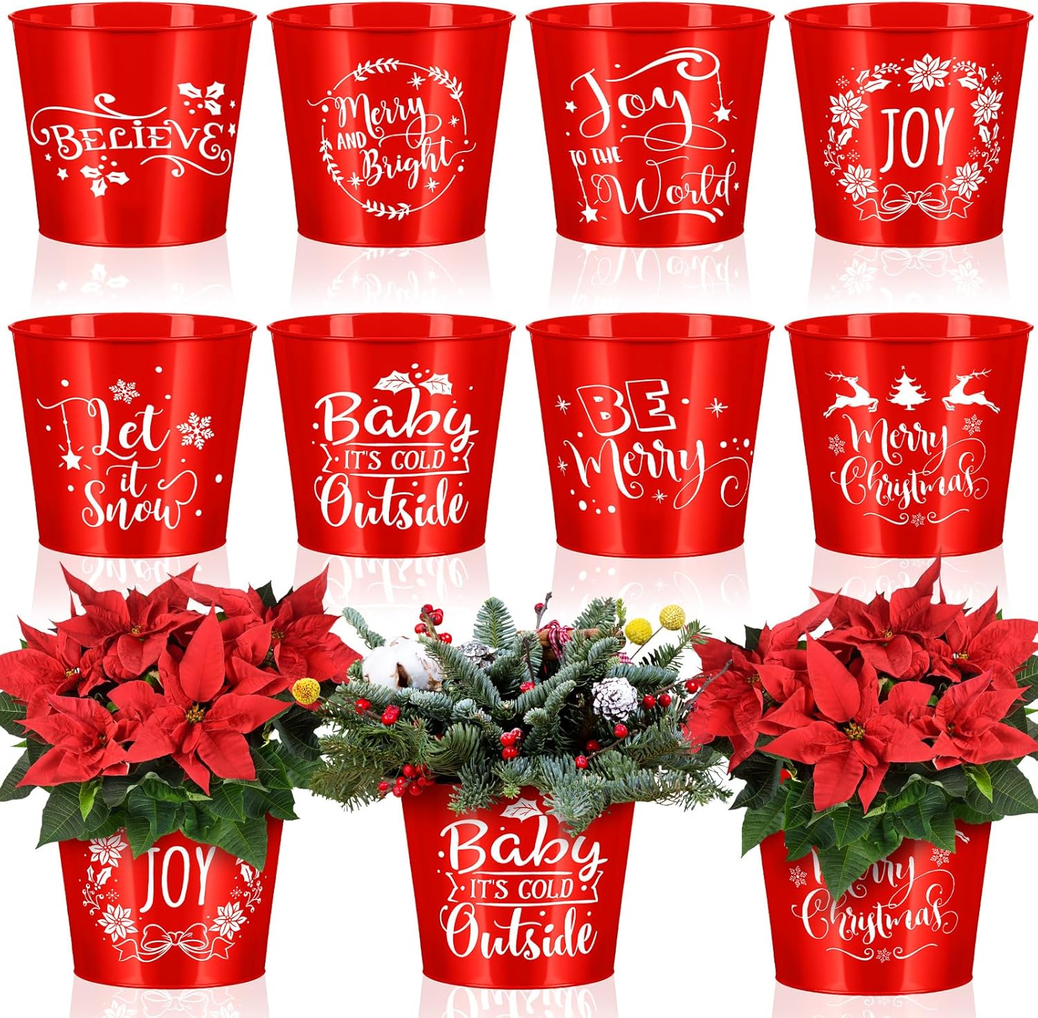 Hoolerry 16 macetas de metal rojo de metal galvanizado de 6 pulgadas, macetas de jardinería para balcones, jardines, patios, oficina, fiesta, hogar,