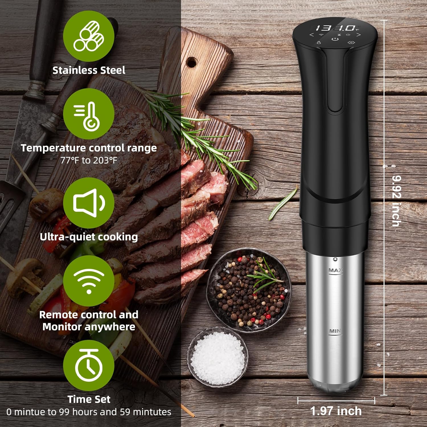 Zionheat Sous Vide Machine-Suvee Cooker (Wifi) – Cocina de precisión Sous Vide-1000 W, calentamiento rápido, inmersión térmica, pantalla táctil