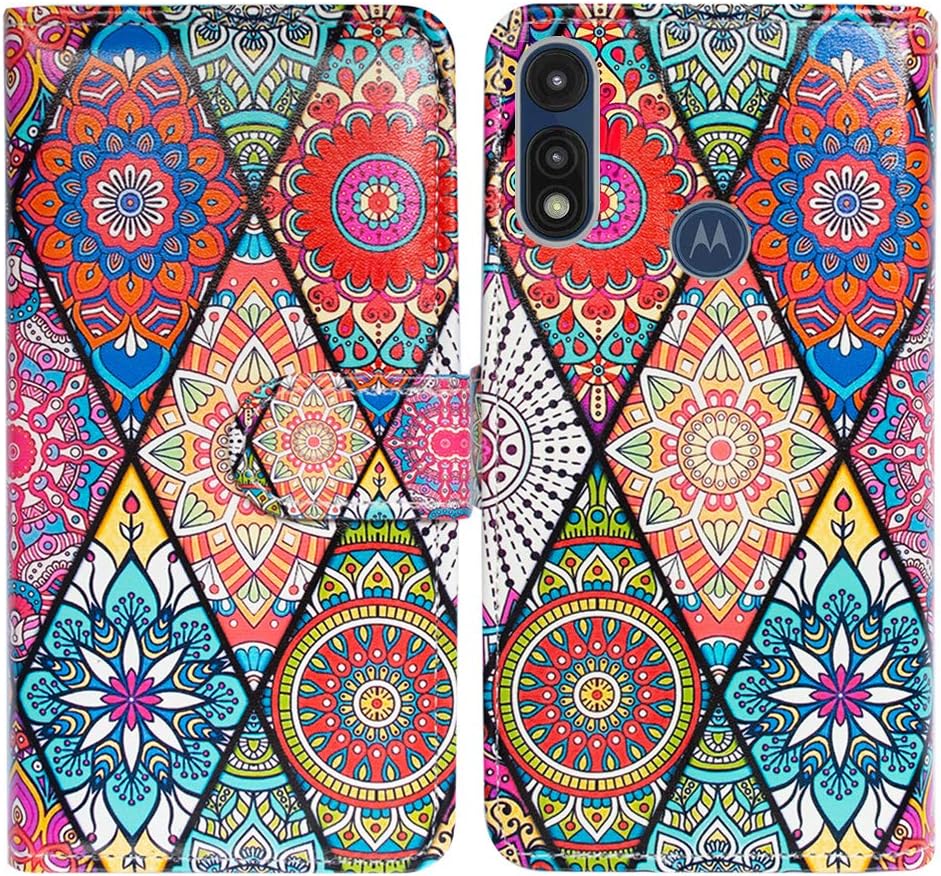 Bcov Funda para Moto E 2020, funda para Motorola E, estilo floral de mandala, de piel, con tarjetero y soporte para ranura para tarjetas, soporte