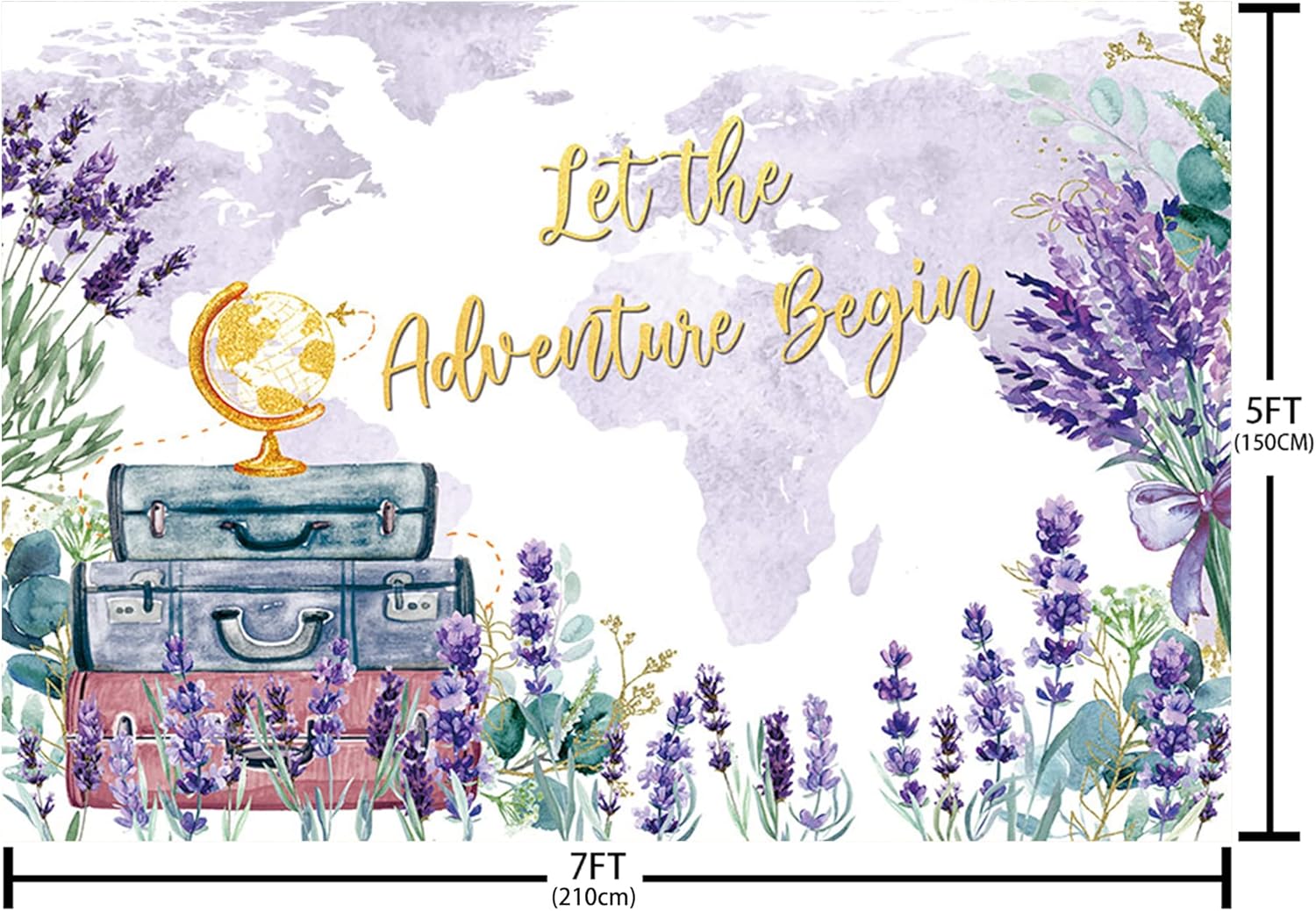 MEHOFOND Fondo de viaje de 7 x 5 pies con texto en inglés Let The Adventure Begin para baby shower, cumpleaños, graduación, fiesta de jubilación,