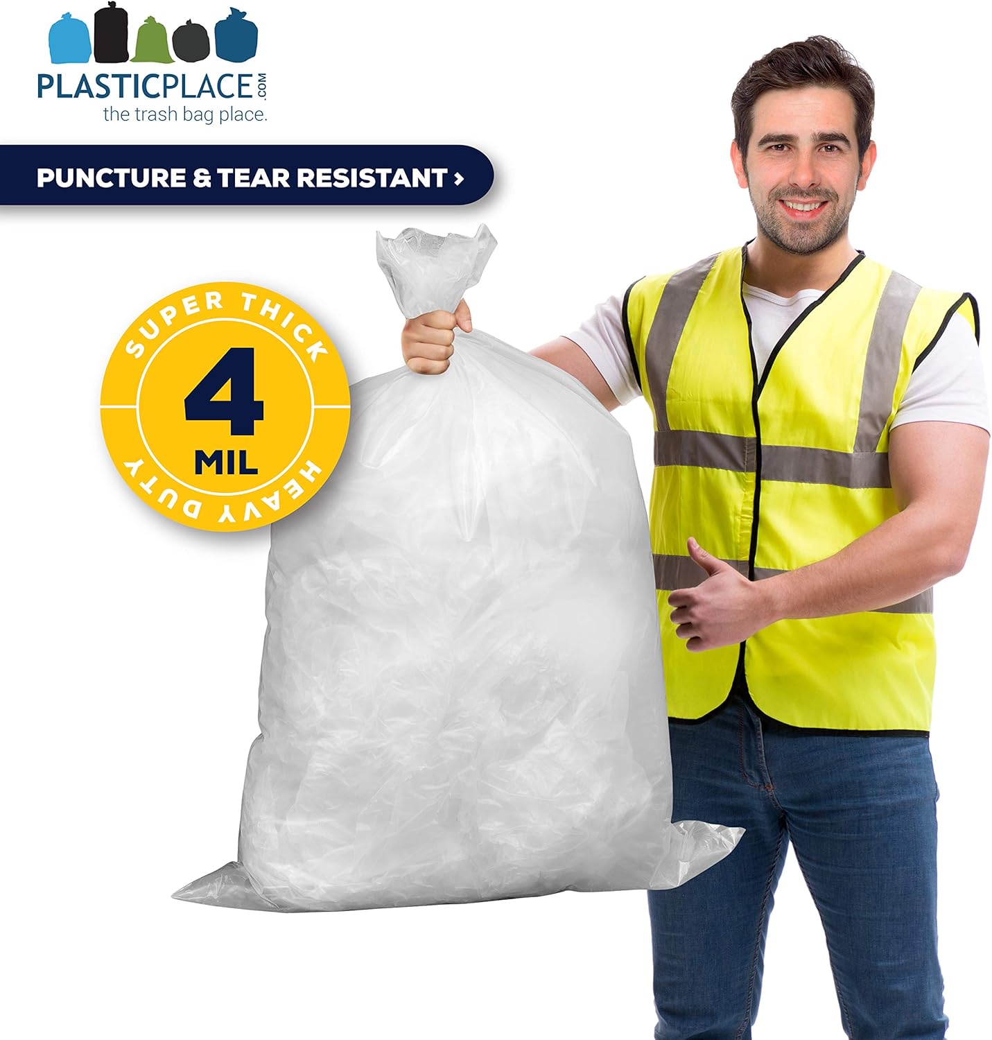 Plasticplace Bolsas de basura para contratistas de 42 galones  Bolsas de basura transparentes resistentes de 4.0 mil.  33 x 48 pulgadas (50 cajas)