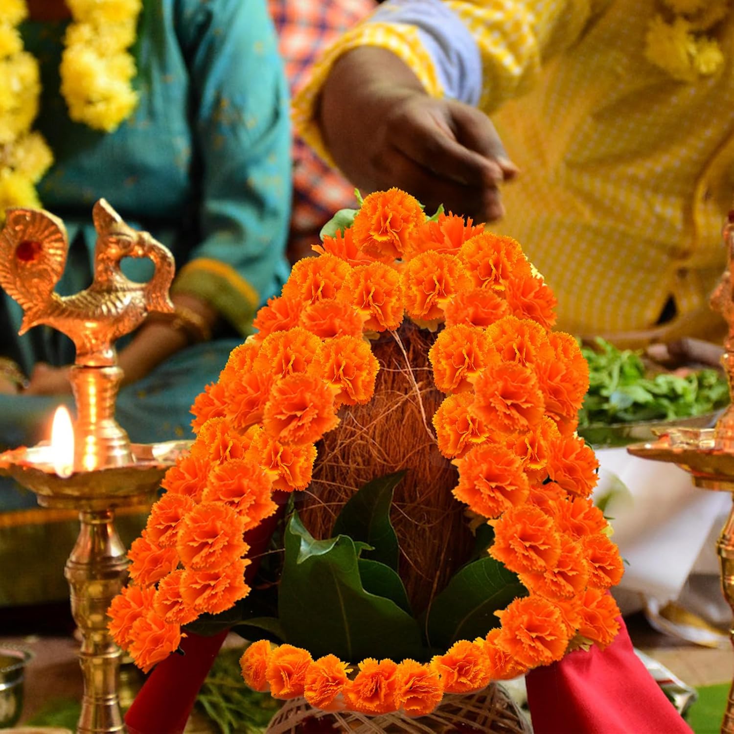 Cabezas de flores de caléndula a granel, 100 unidades, flores artificiales de seda para bricolaje para Diwali, festival indio, guirnalda de