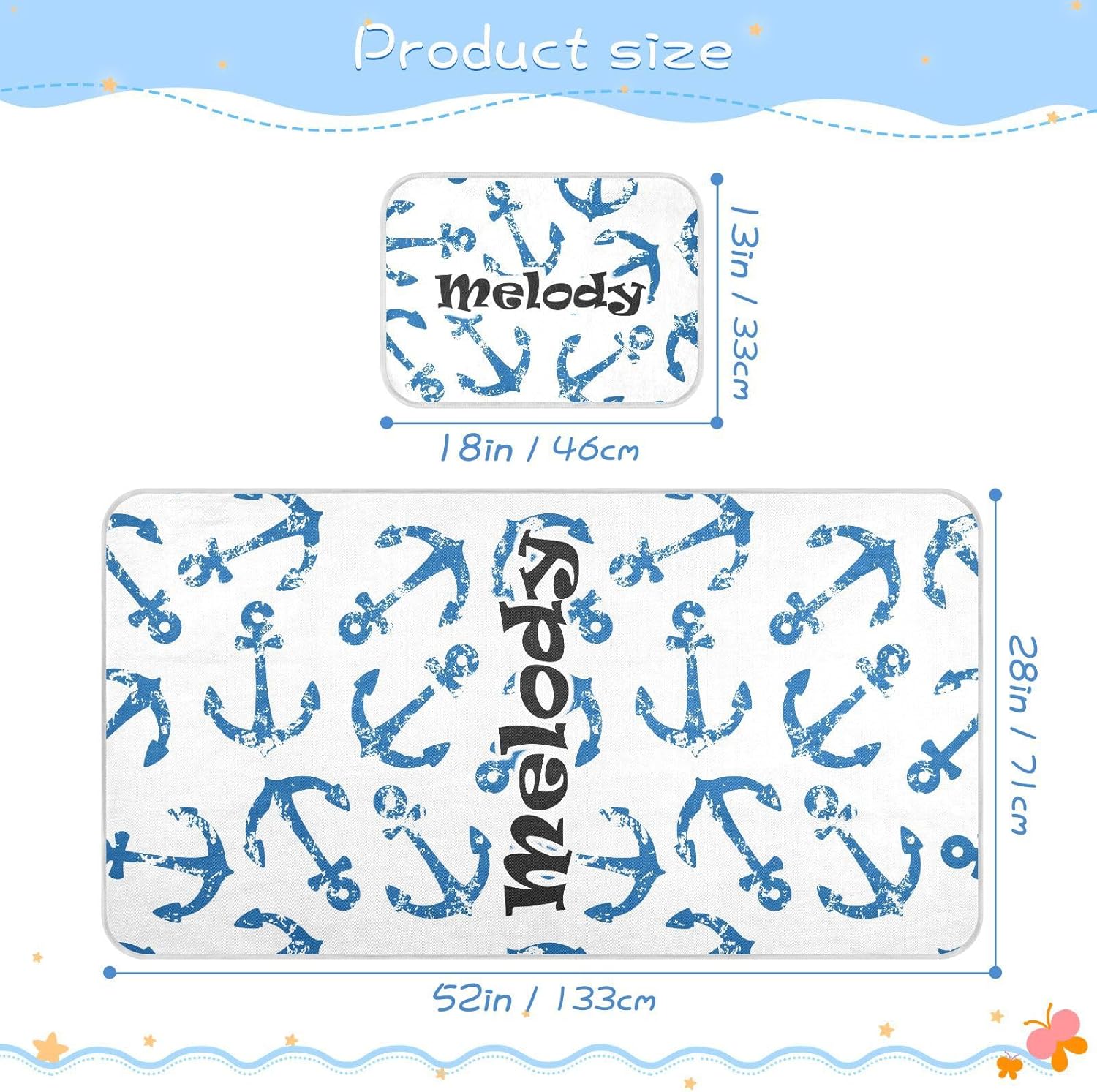 Custom Anchors Crib Mattress Protector Pad for Boys Girls Baby Ice Silk Mat Bed Crib Mattress Pad Mat Cooling Mattress Topper for Pack N Play