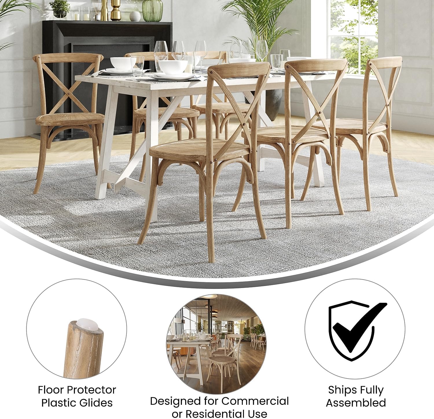 Flash Furniture Advantage Natural – Silla con respaldo en X de grano blanco