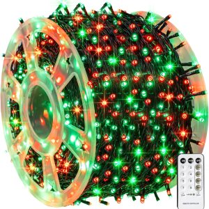 Dazzle Bright Guirnalda de luces de Navidad para exteriores, 1000 LED de 328 pies, enchufable, con control remoto, 8 modos y temporizador, Dazzle Bright Guirnalda de luces de Navidad para exteriores, 1000 LED de 328 pies, enchufable, con control remoto, 8 modos y temporizador,