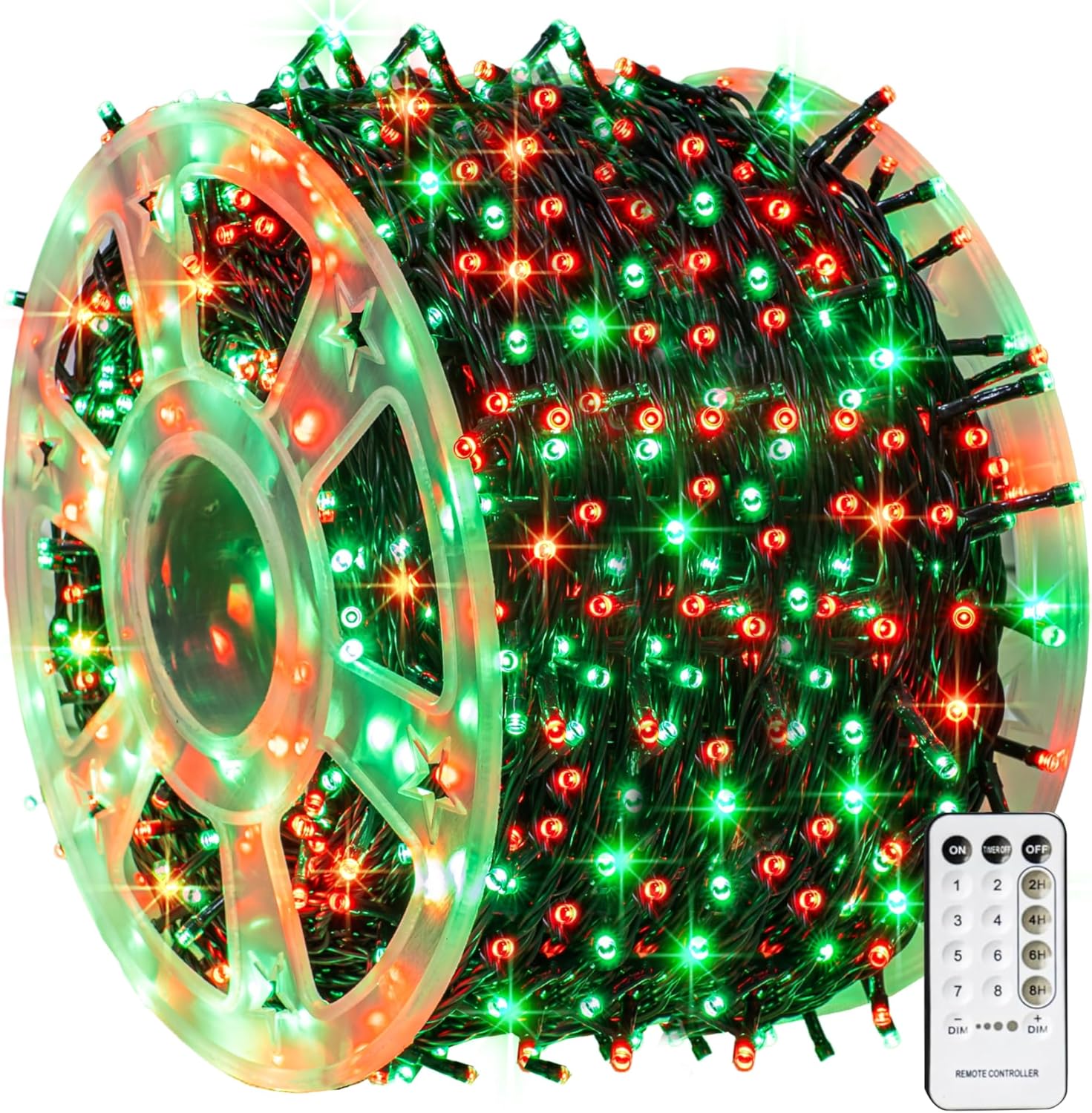 Dazzle Bright Guirnalda de luces de Navidad para exteriores, 1000 LED de 328 pies, enchufable, con control remoto, 8 modos y temporizador,