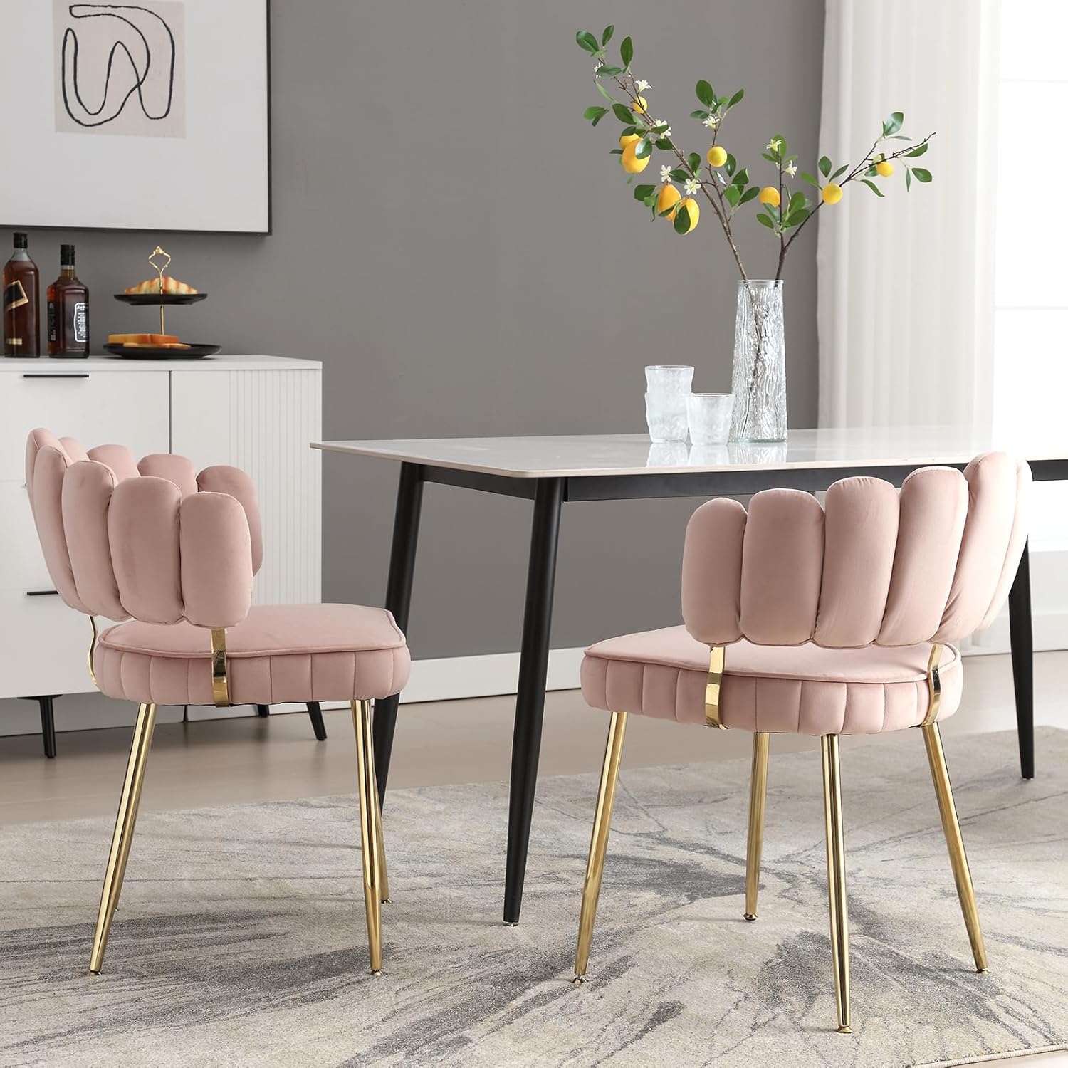MOONMISS Juego de 2 sillas de comedor de terciopelo, sillas decorativas modernas con respaldo irregular, silla auxiliar tapizada con patas de metal