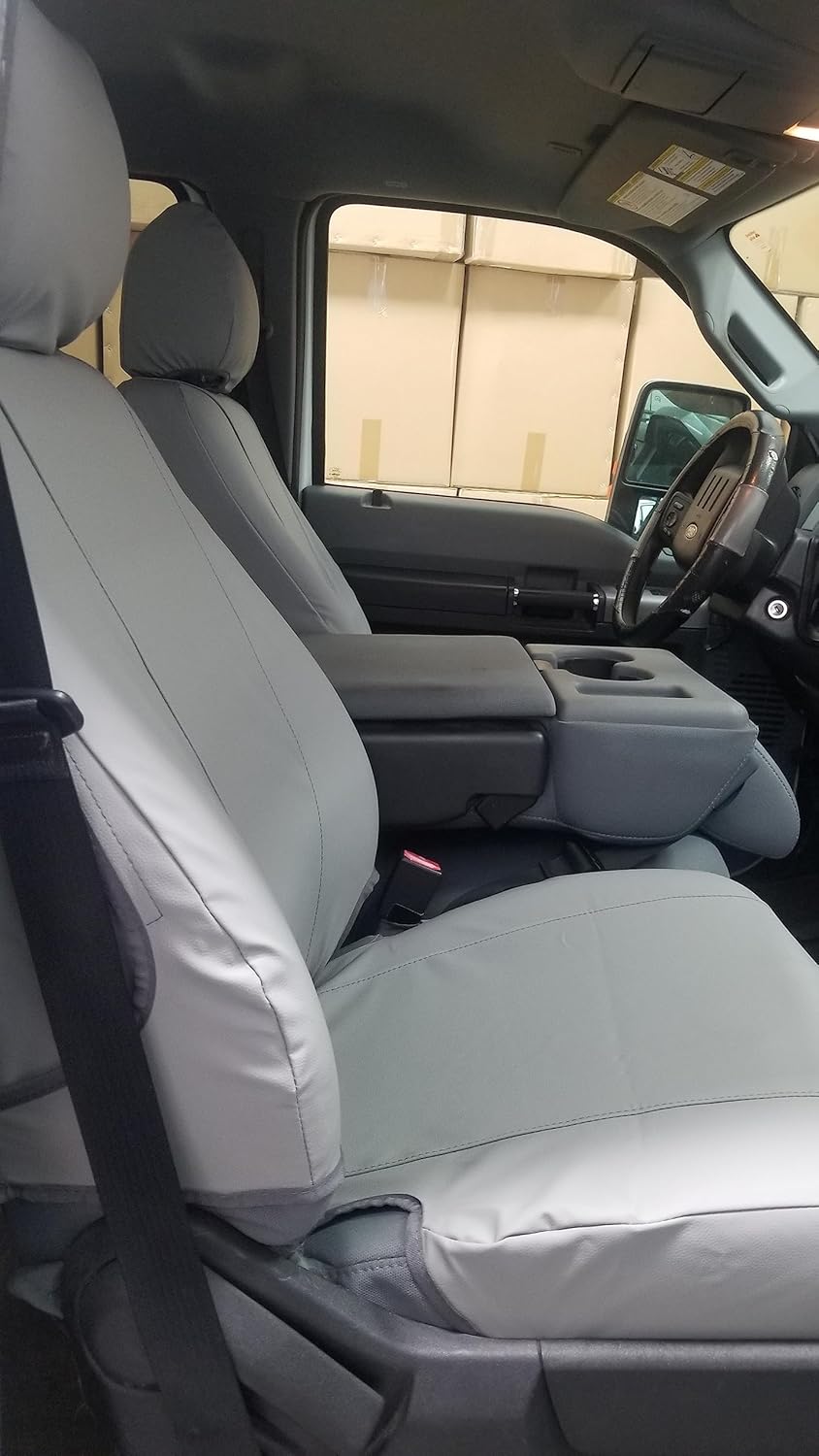 Durafit Seat Covers, Cuero sintético gris impermeable compatible con Ford F150 XLXLTLariat 2015-2022 y F250-F550 2016-2022, asientos delanteros