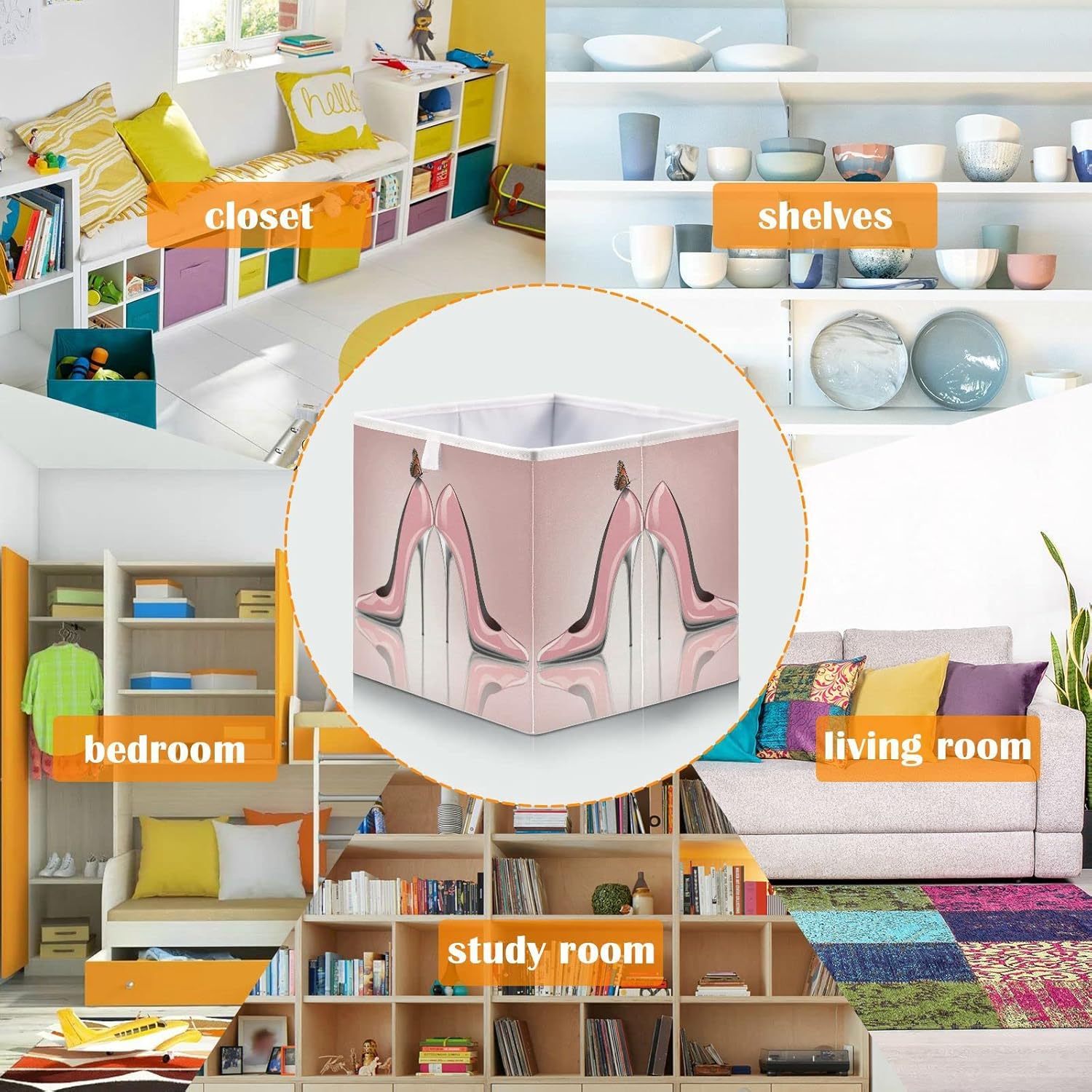 Cesta de almacenamiento de mariposa de zapatos de tacón alto rosa cesta de almacenamiento plegable para almacenamiento de ropa, caja de juguetes,
