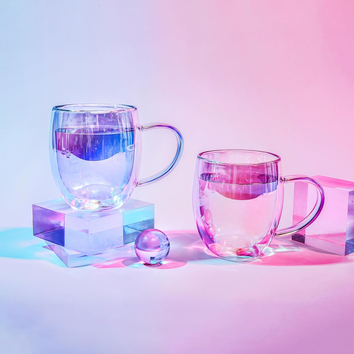 Dragon Glassware Tazas de café de vidrio, tazas aisladas de doble pared iridiscentes, mantiene las bebidas calientes o frías durante más tiempo,