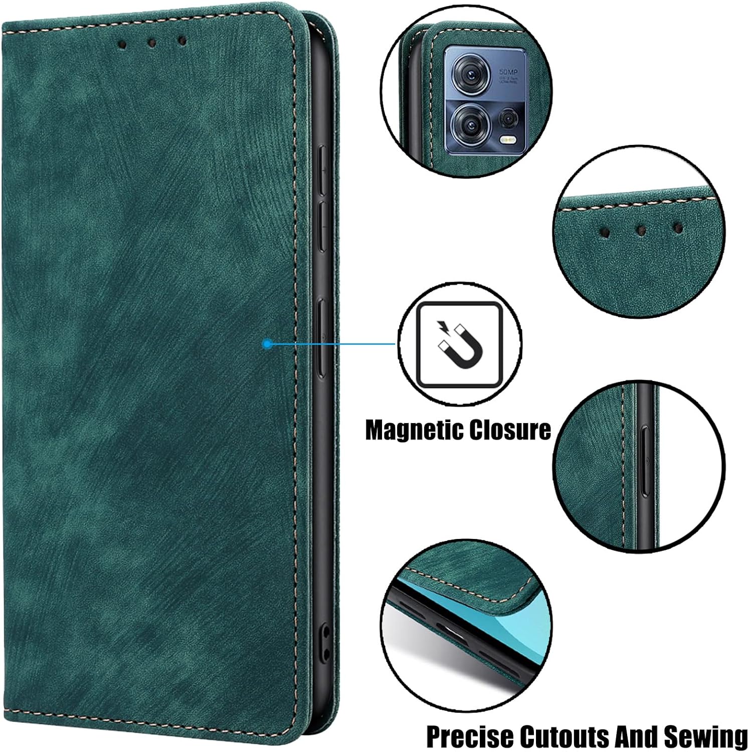 Motorola Edge 30 Fusion Folio Case Moto Edge 30 Fusion Flip Wallet Case RFID Bloqueo Teléfono Cubierta (Motorola Edge 30 Fusion Green)