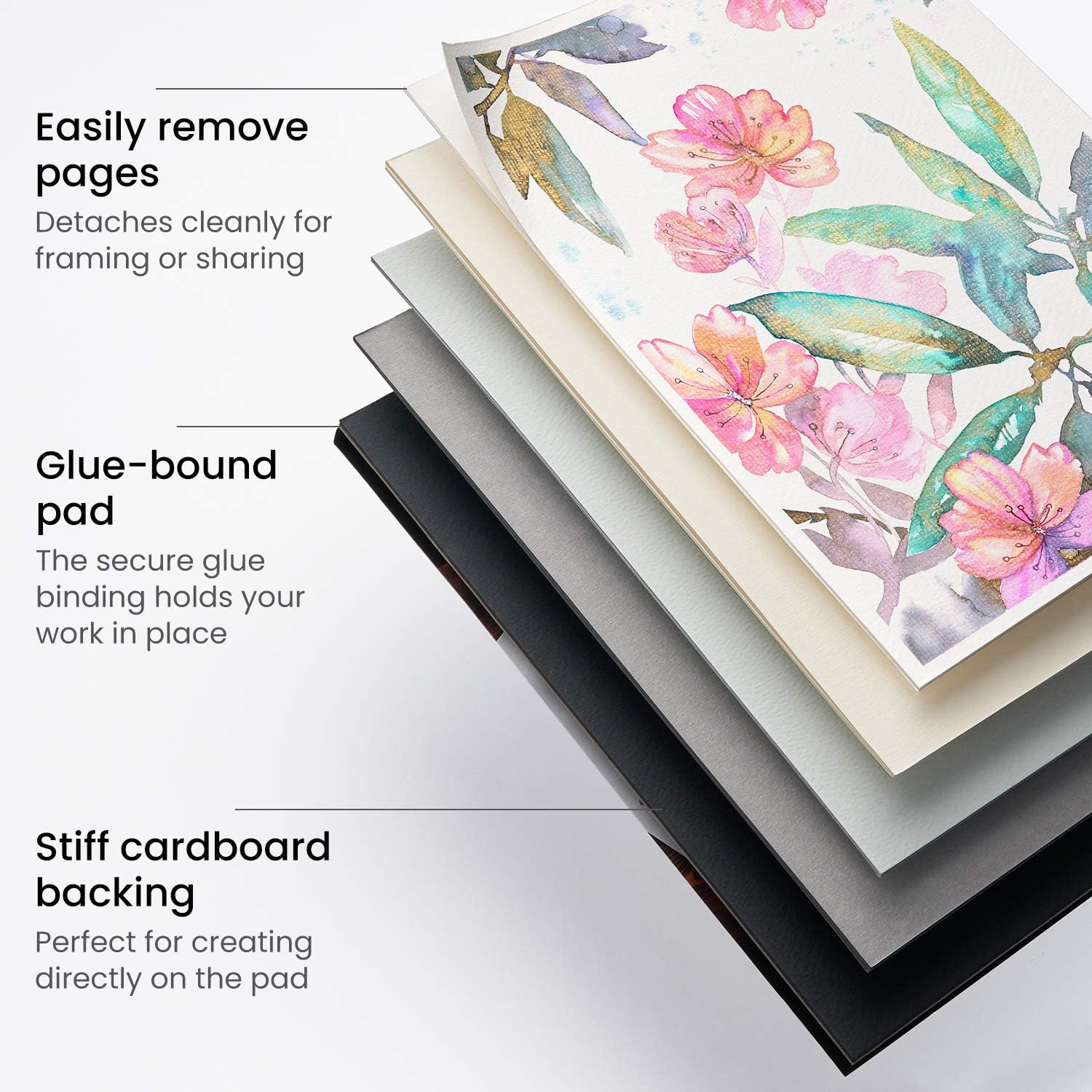 Arteza Cuaderno de bocetos de medios mixtos, 9 x 12 pulgadas, 25 hojas, papel de dibujo tonificado blanco, crema, gris claro, gris y negro, 122