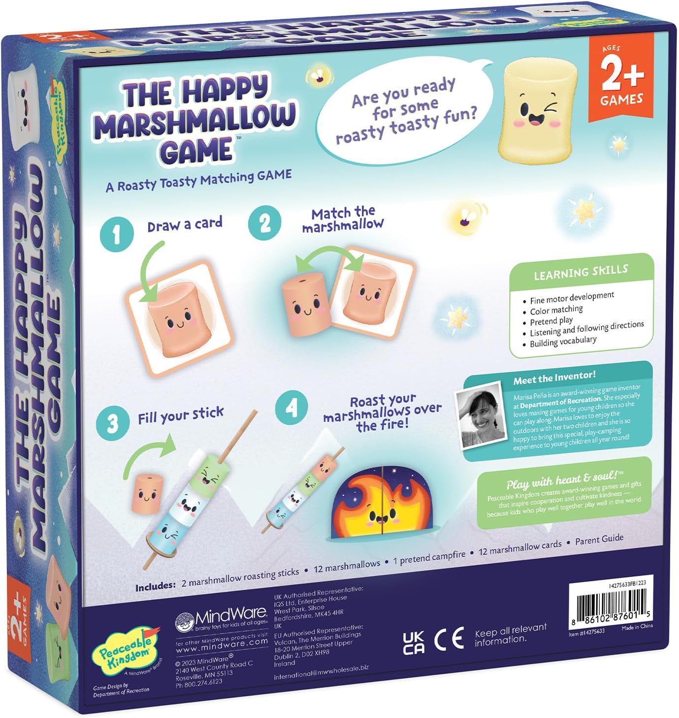 Peaceable Kingdom Happy Marshmallow – Juego para niños a partir de 2 años y desarrolla habilidades motoras finas y combinación de colores para niños