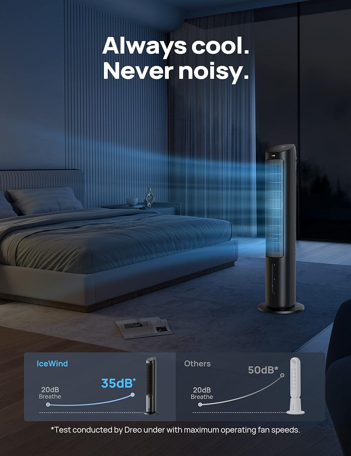 Dreo Ventiladores de torre que soplan aire frío, enfriador de aire evaporativo de 40 pulgadas, ventilador de refrigeración para dormitorio con