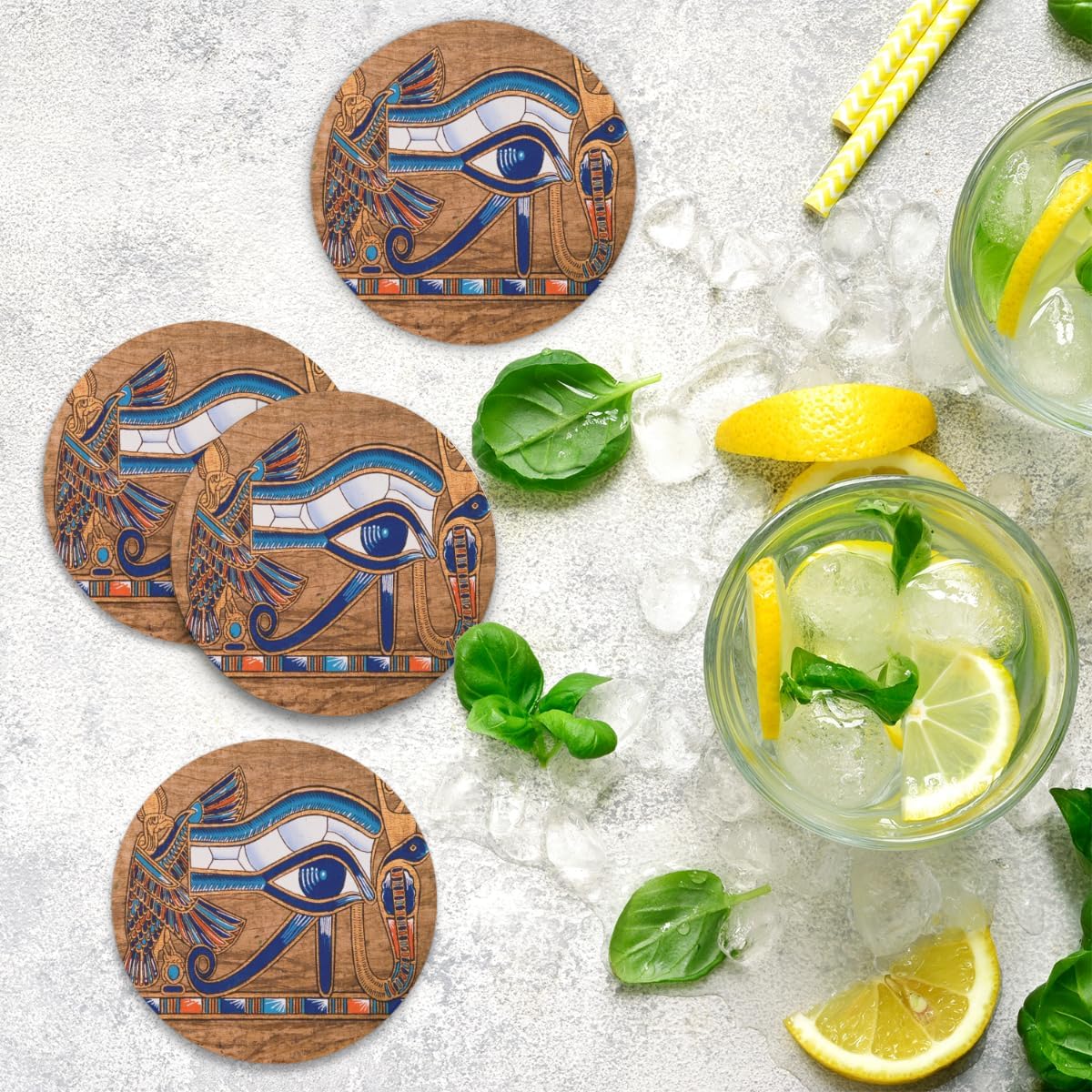 1 posavasos para bebidas, juego de posavasos de corcho egipcio Horus absorbentes de corcho, posavasos redondos para tazas para casa, oficina, café,