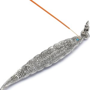 Ajuny Quemador de incienso de aluminio con colector de cenizas, acabado plateado, estilo tibetano, soporte de incienso de 12.1 in, ideal para Ajuny Quemador de incienso de aluminio con colector de cenizas, acabado plateado, estilo tibetano, soporte de incienso de 12.1 in, ideal para