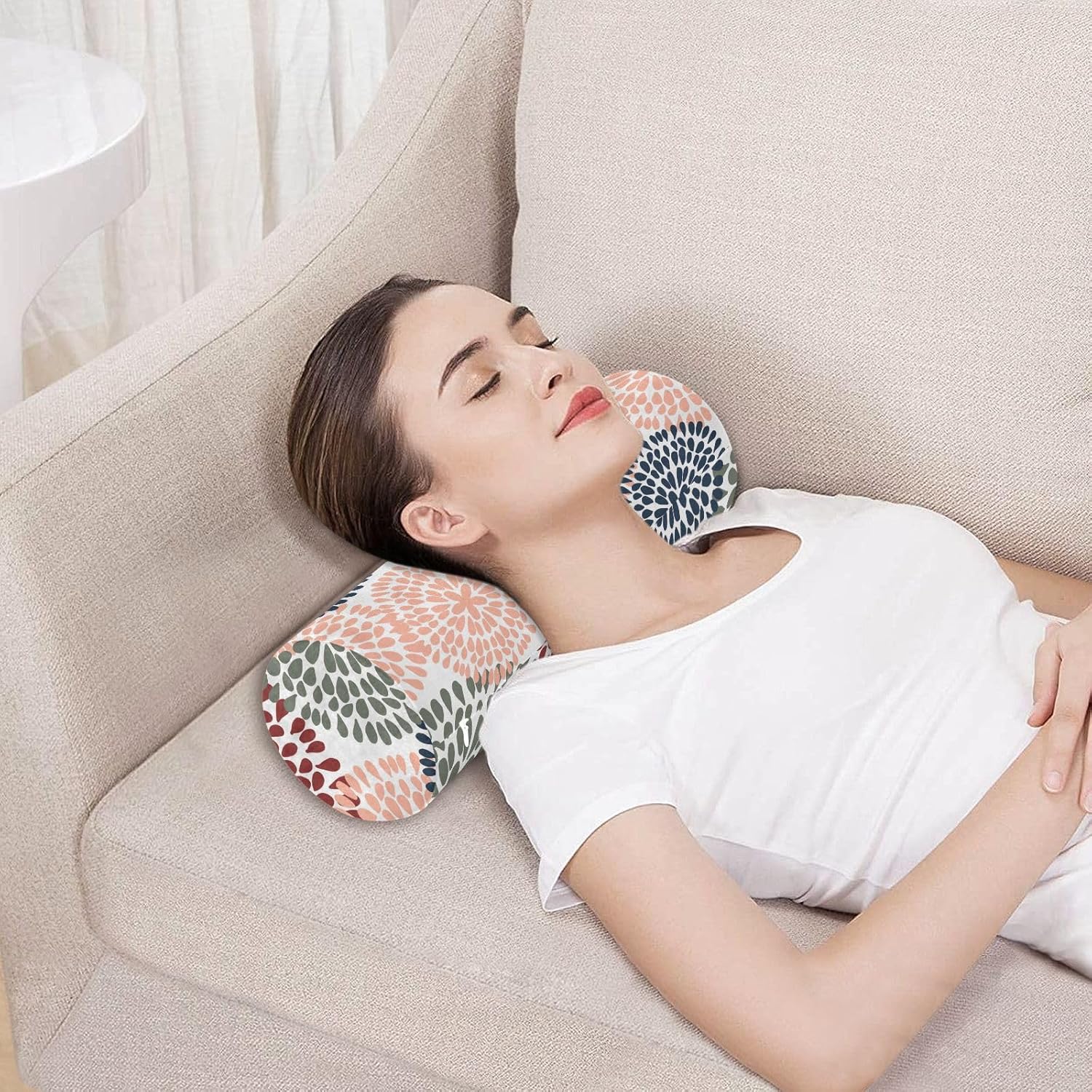 KLL Medallón de colores brillantes floral 1 almohada de almohada decorativa para el cuello almohada redonda almohada circular decorativa almohada