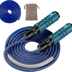 Cuerda de saltar con peso para mujeres, hombres, adultos, fitness, cuerda de saltar con cuerda ajustable de algodón y PVC, mango de aluminio + Cuerda de saltar con peso para mujeres, hombres, adultos, fitness, cuerda de saltar con cuerda ajustable de algodón y PVC, mango de aluminio +