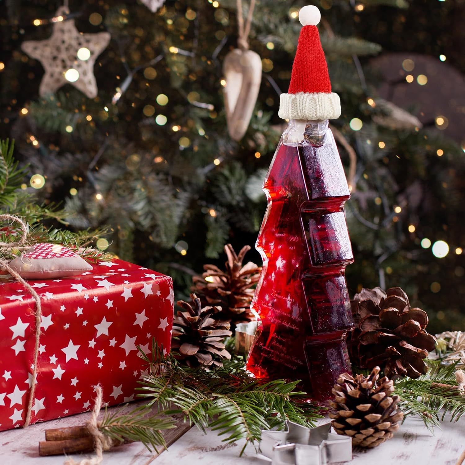 Bencailor Mini sombreros de Papá Noel para manualidades, pequeño sombrero de punto de Navidad, soporte para botella de vino, sombrero de muñeca de