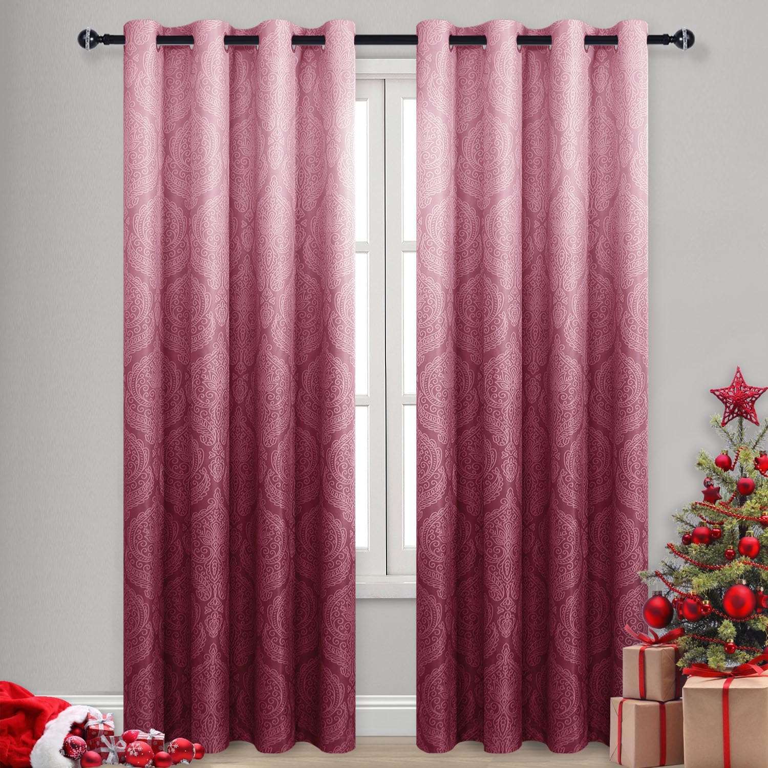 DWCN Cortinas opacas degradadas para oscurecer la habitación del dormitorio, cortinas opacas con ojales con patrón de damasco de lujo para sala de