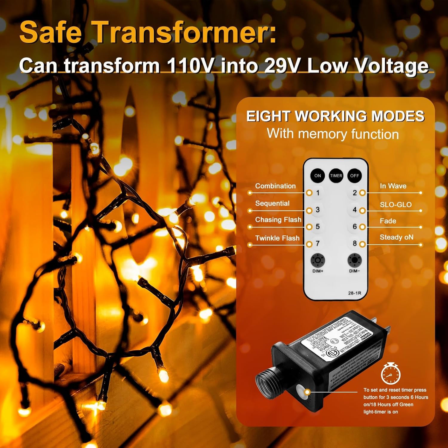 Guirnalda de luces de Navidad para exteriores, 328 pies, 800 luces LED para árbol de Navidad con 8 modos y temporizador, control remoto RF,